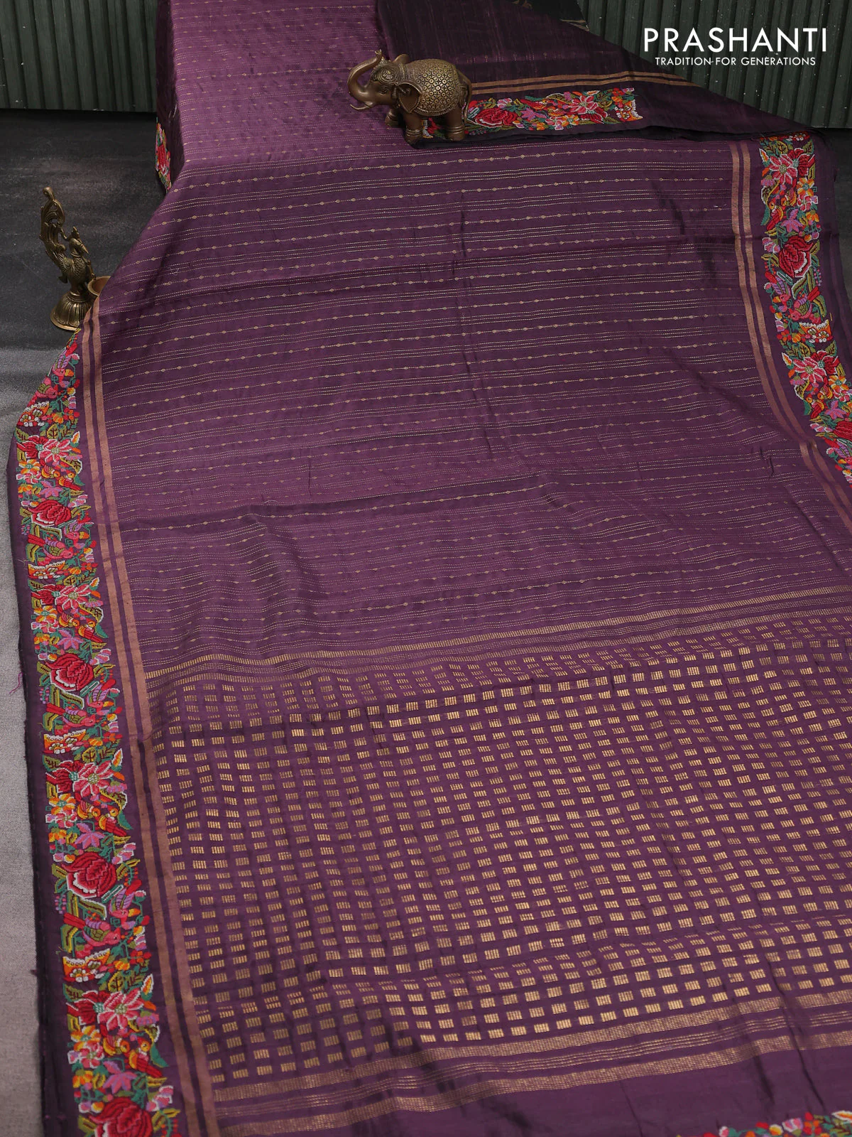 Pure dupion silk saree wine shade with allover zari weaves and zari woven embroidery border - Image 2