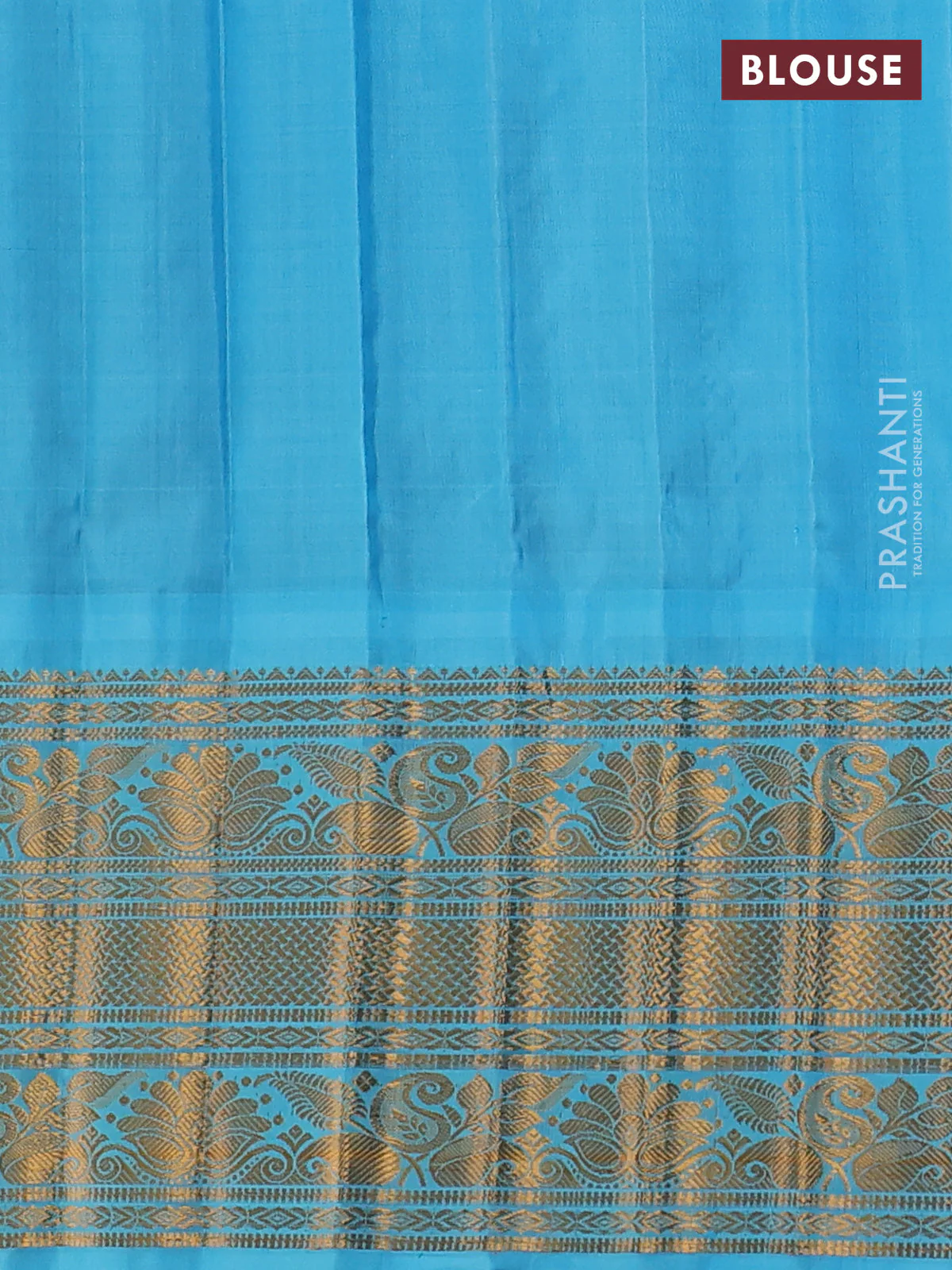 Pure gadwal silk saree blue and teal blue with zari woven buttas and temple design zari woven border - Image 4