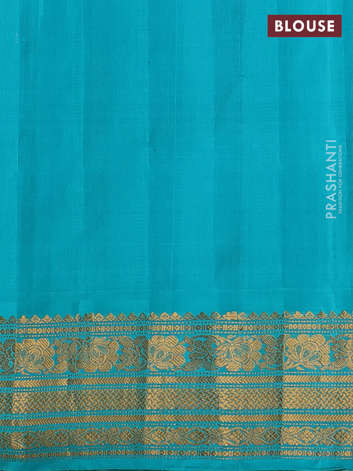 Pure gadwal silk saree cream and teal blue with allover small checks & zari buttas and temple design zari woven border - Image 4