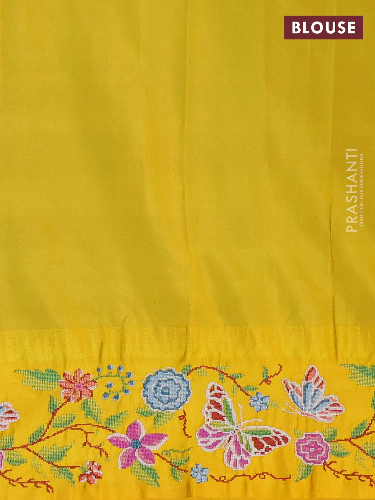 Pure gadwal silk saree cs blue and mango yellow with zari woven buttas and temple design convent embroidery border - Image 4