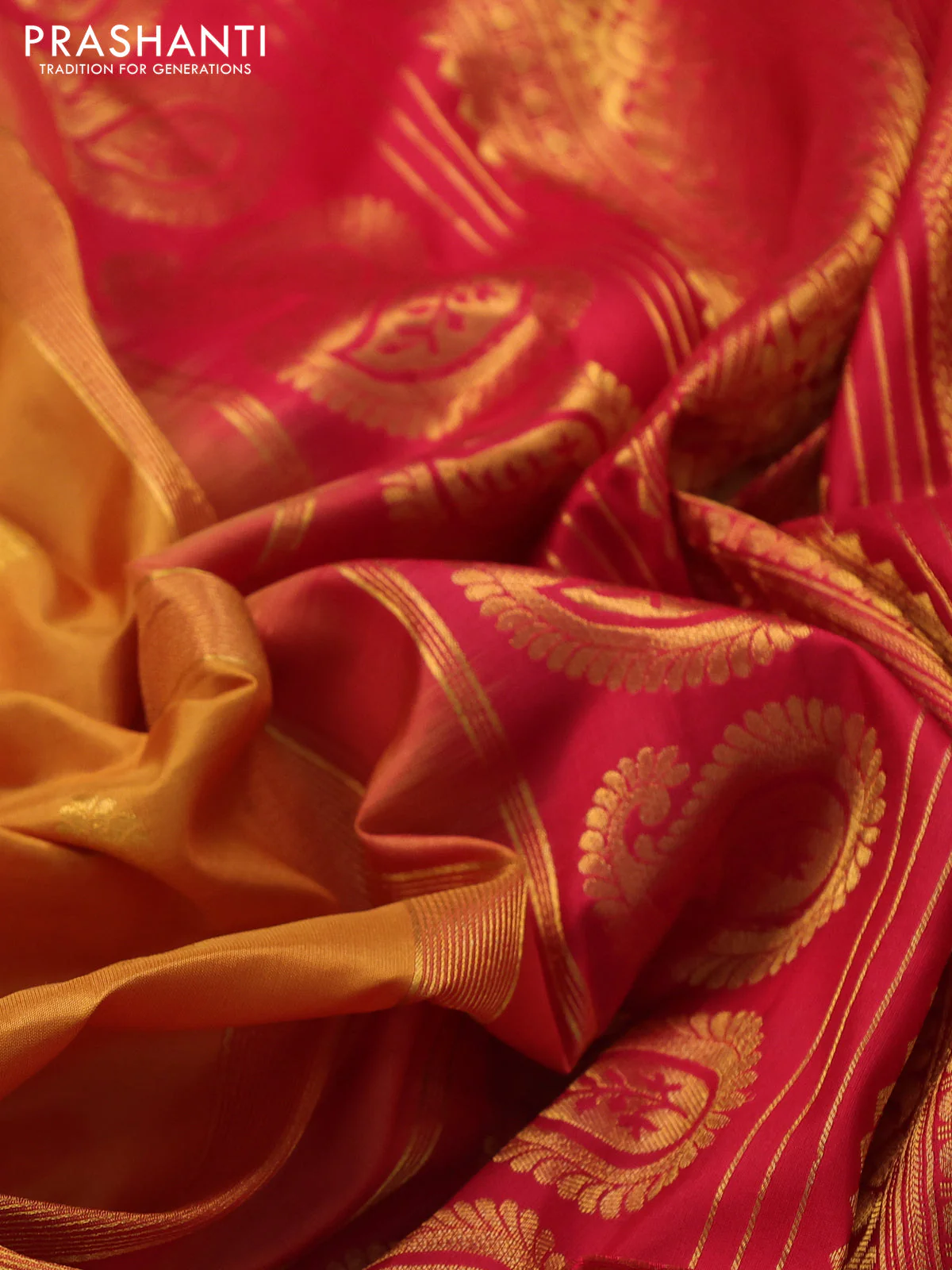Pure gadwal silk saree dark mustard and red with zari woven buttas and rettapet zari woven border - Image 3