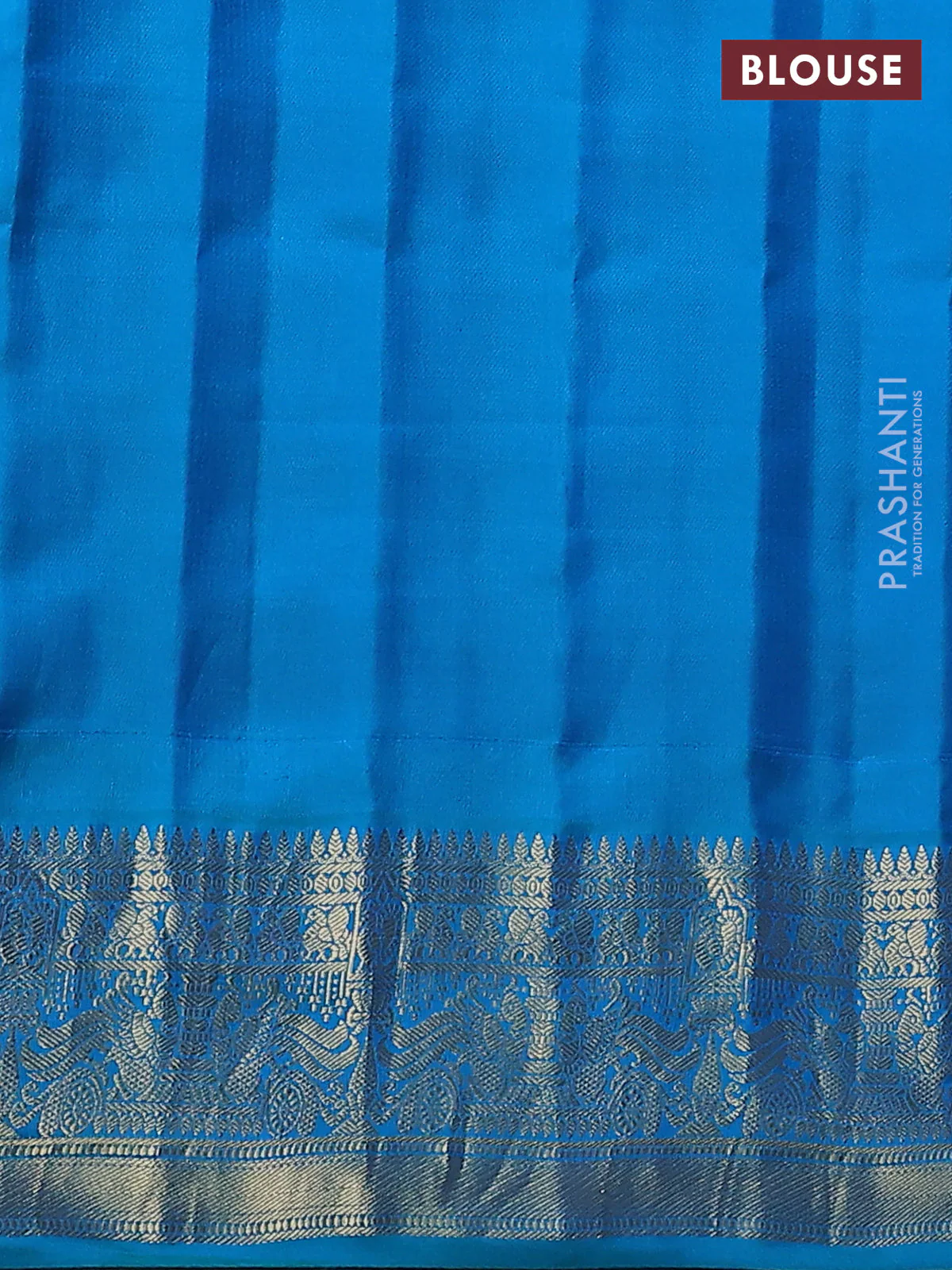 Pure gadwal silk saree dual shade of blue and teal blue with annam zari woven buttas and temple design zari woven border - Image 4