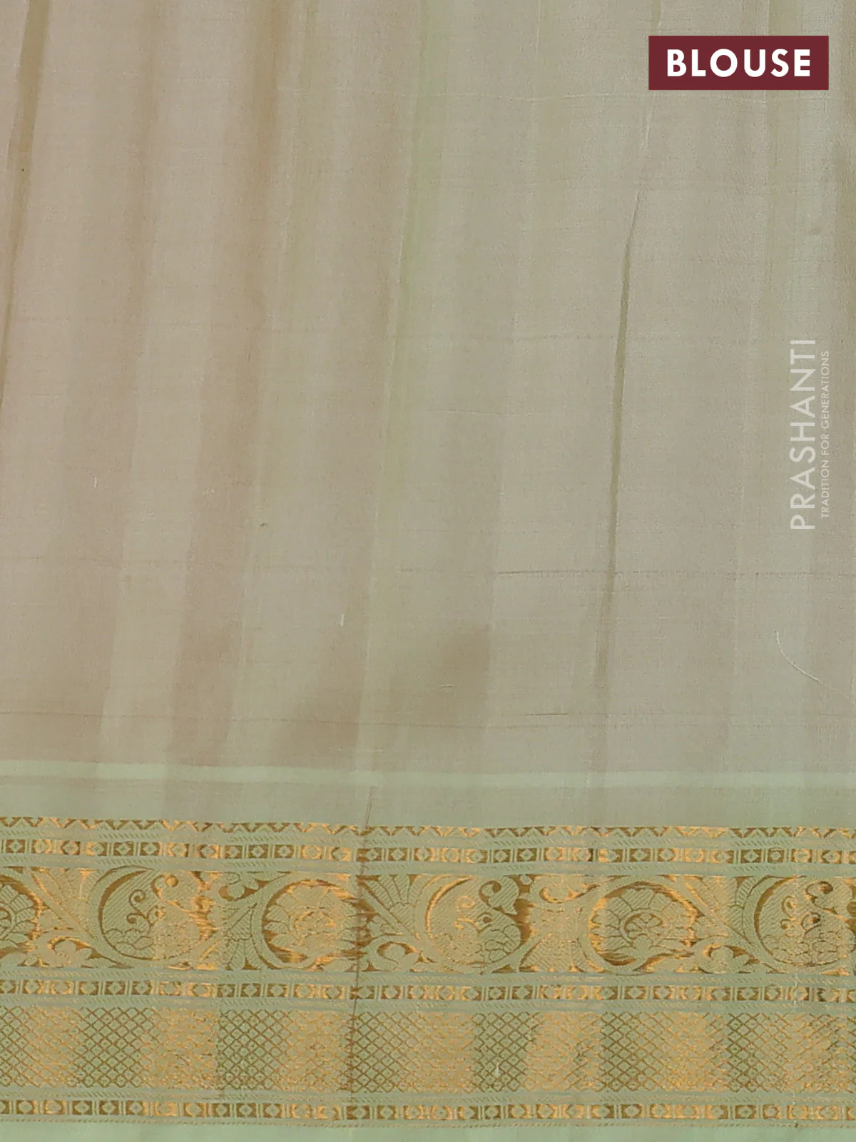 Pure gadwal silk saree dual shade of peach orange and pista green with zari woven buttas and temple design zari woven border - Image 4