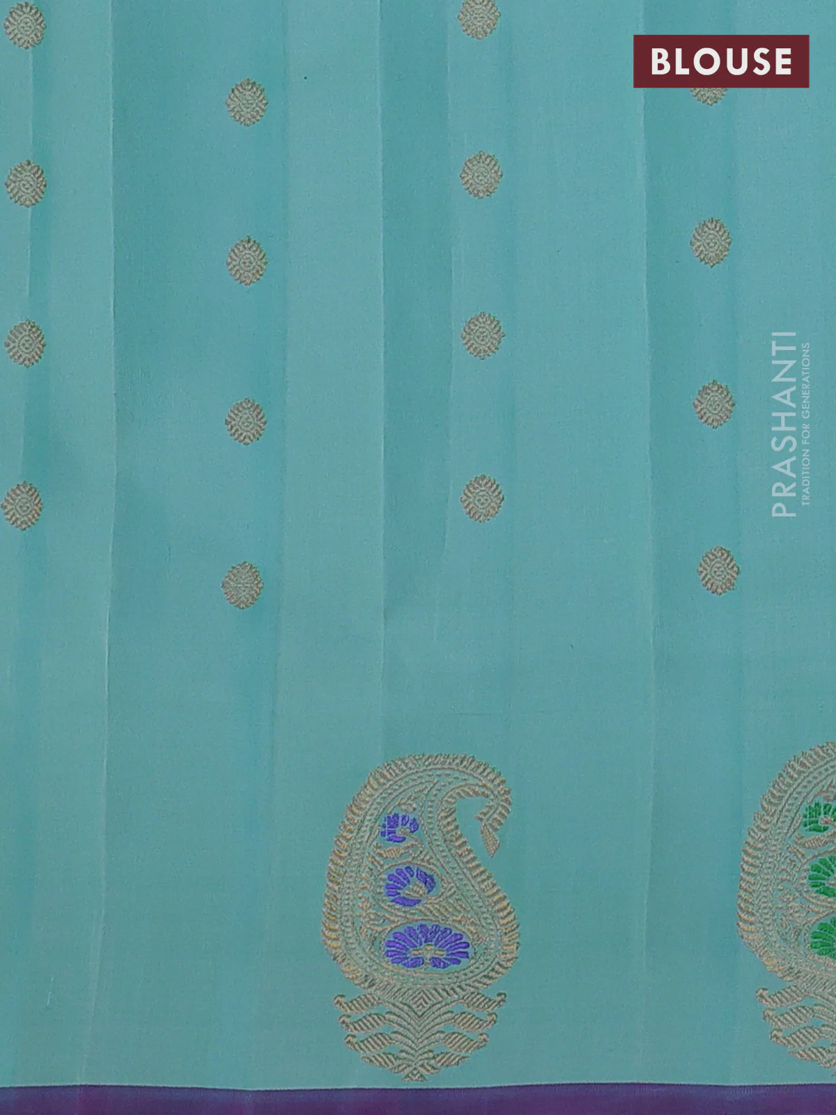 Pure gadwal silk saree light blue with zari woven buttas and paisley zari woven butta border - Image 4