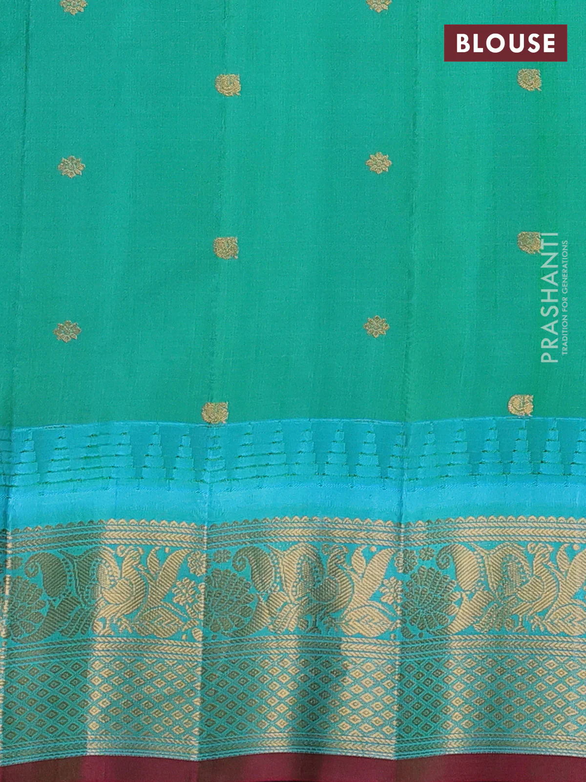 Pure gadwal silk saree mauve pink and teal green with allover small checks & zari buttas and temple design zari woven border - Image 4