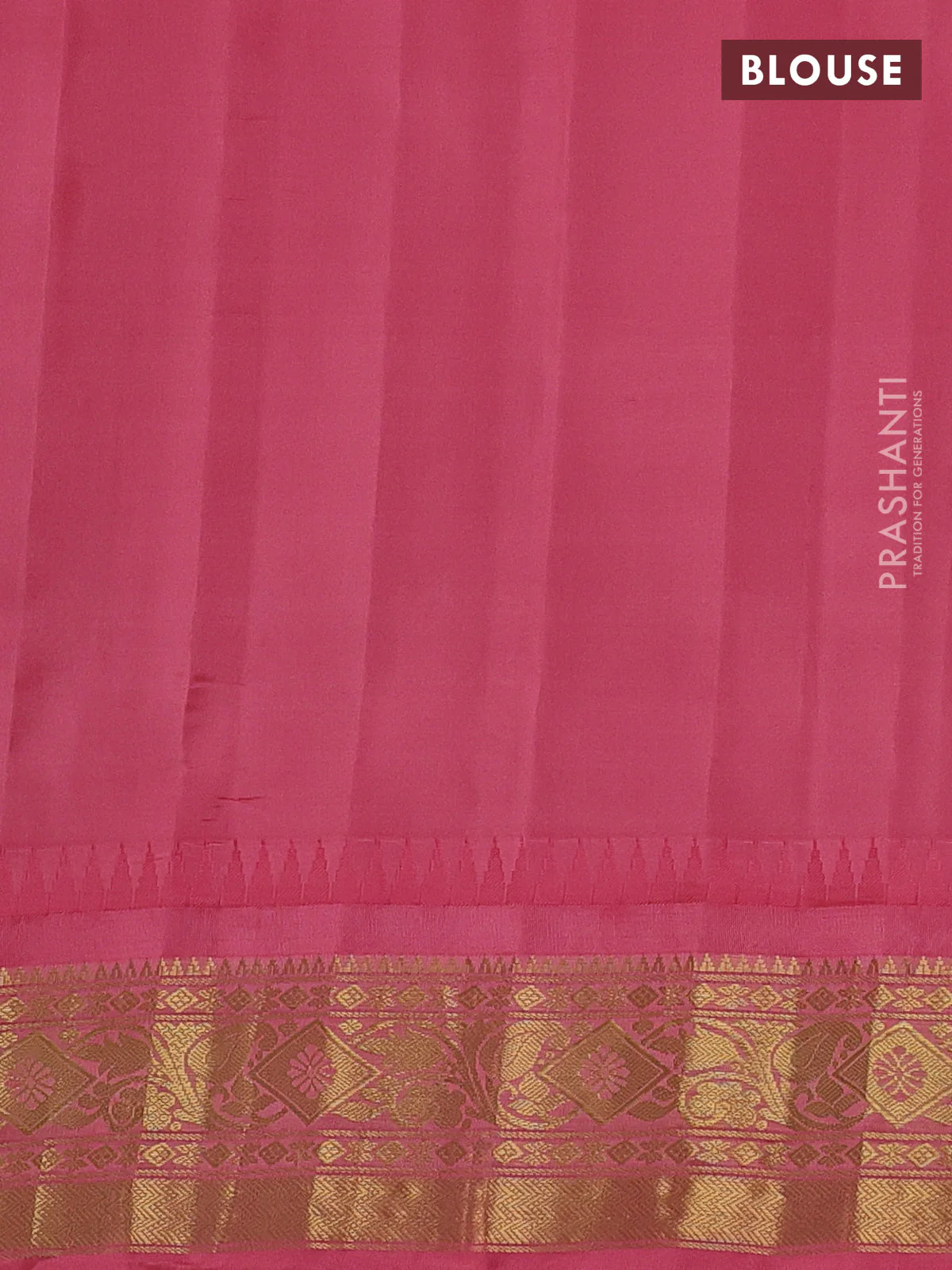 Pure gadwal silk saree parrot green and peach pink with allover zari checks & buttas and temple design zari woven border - Image 4
