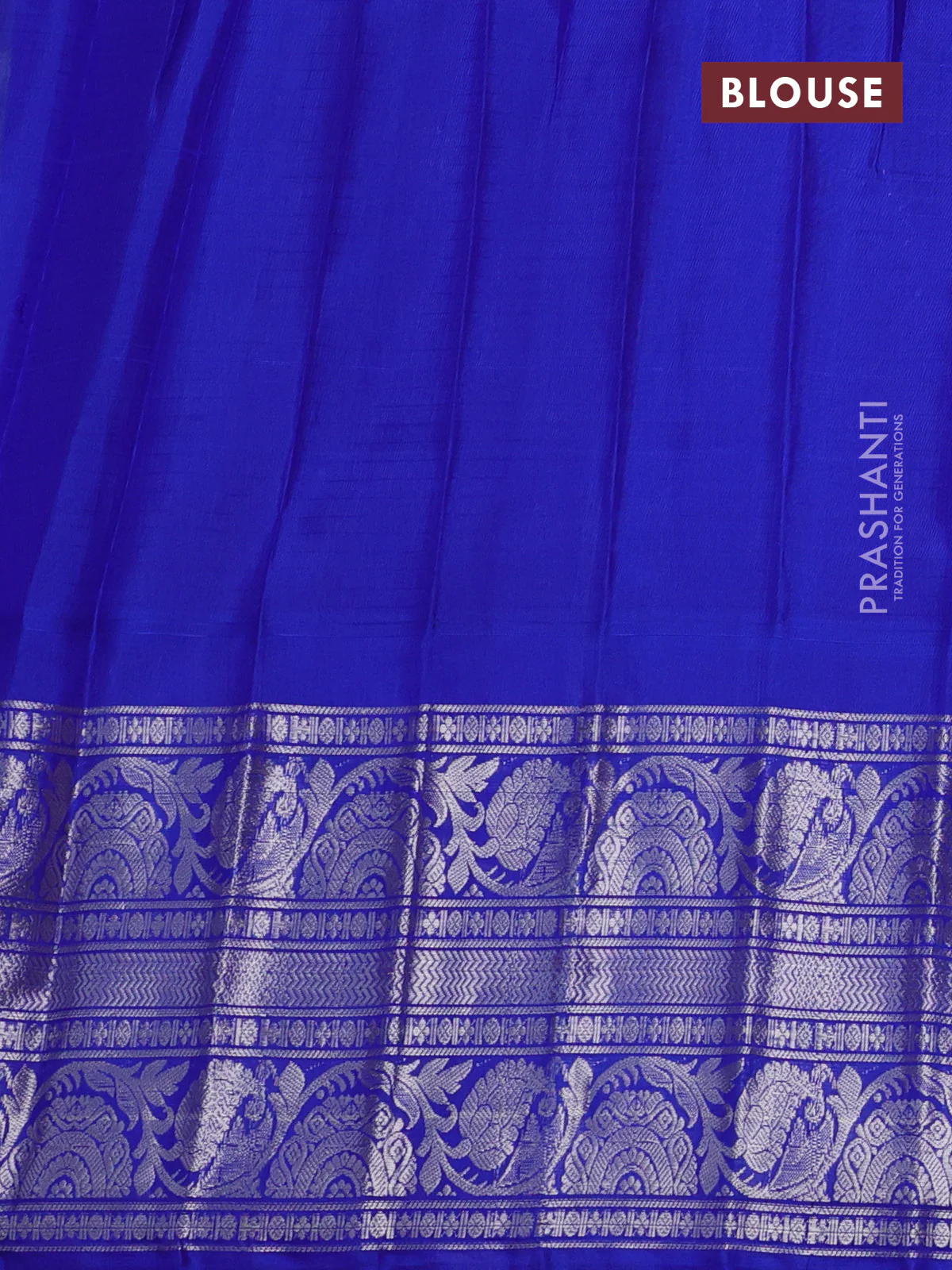 Pure gadwal silk saree pastel green and blue with allover checked pattern & zari buttas and long silver zari woven border - Image 4