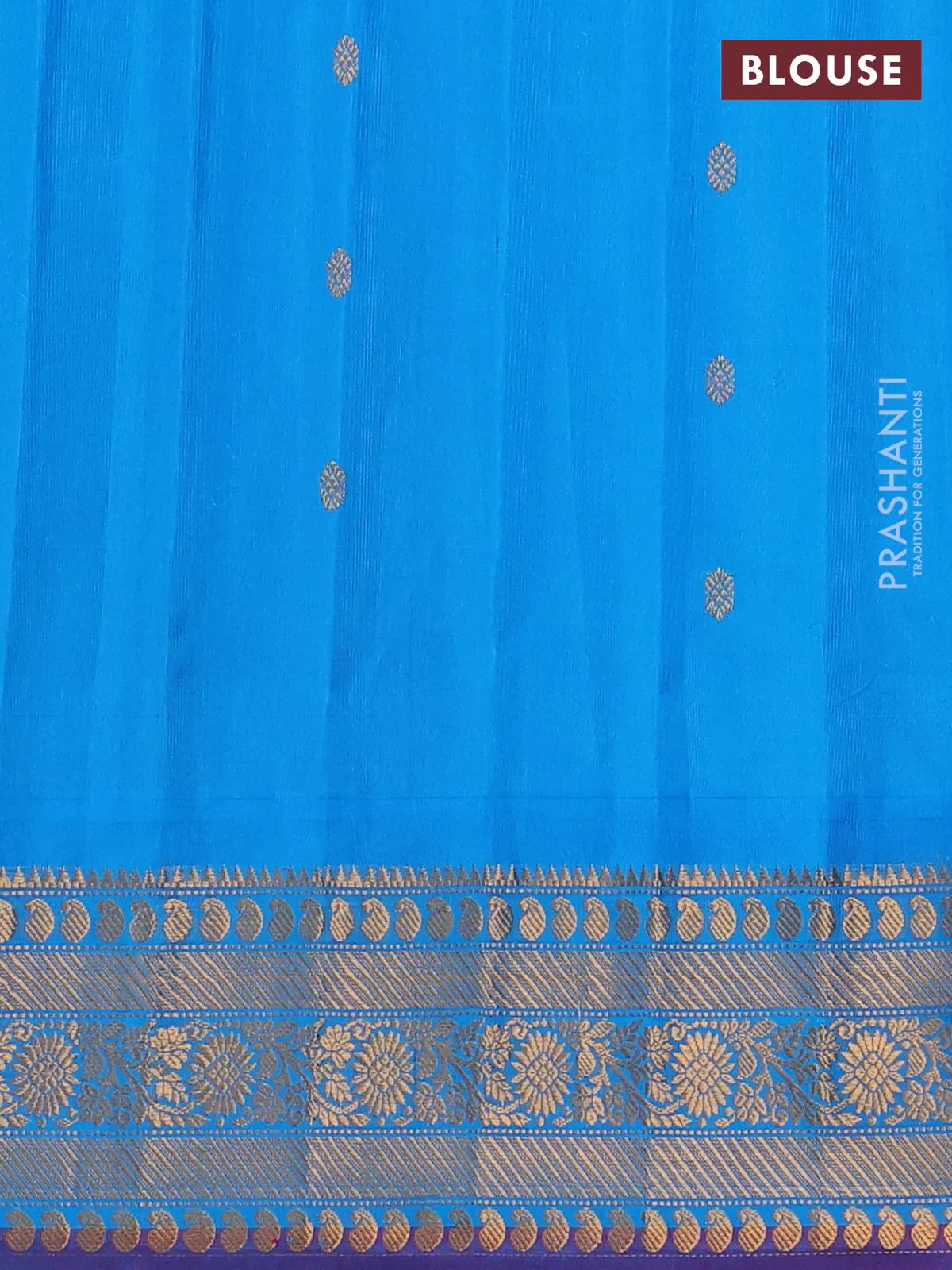 Pure gadwal silk saree peach orange and cs blue with zari woven buttas and temple design zari woven border - Image 4