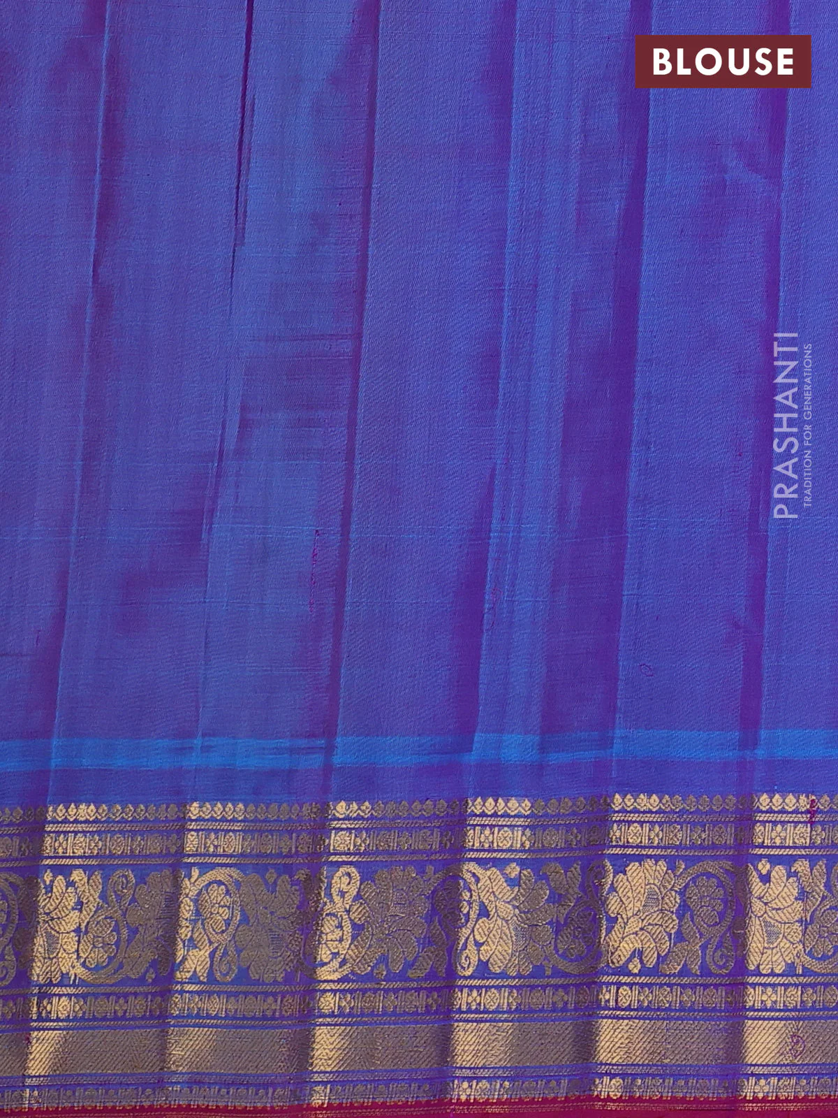 Pure gadwal silk saree peach orange and dual shade of bluish purple with thread & zari woven buttas and temple design zari woven border - Image 4