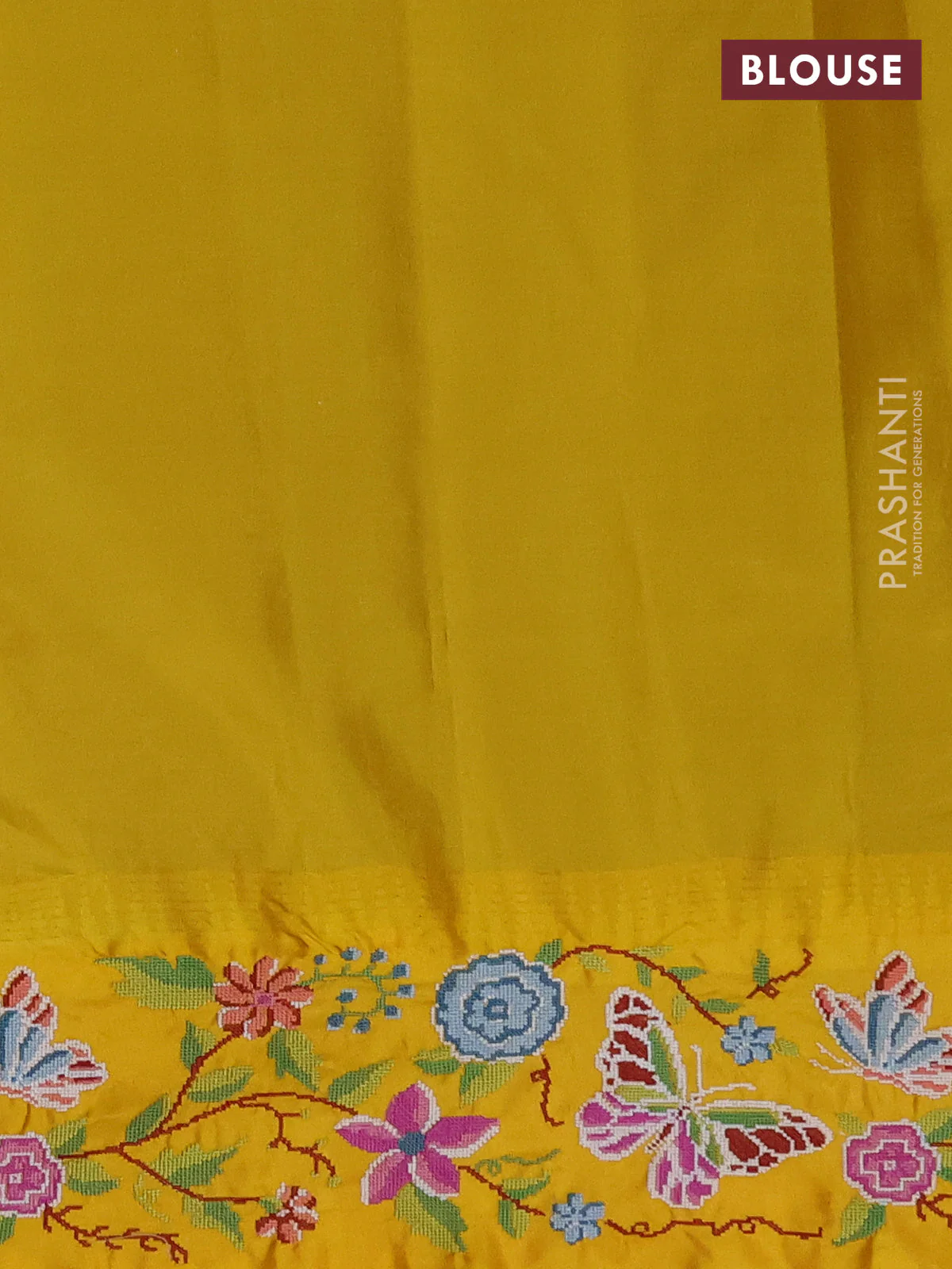 Pure gadwal silk saree peacock blue and mango yellow with zari woven buttas and temple design convent embroidery border - Image 4