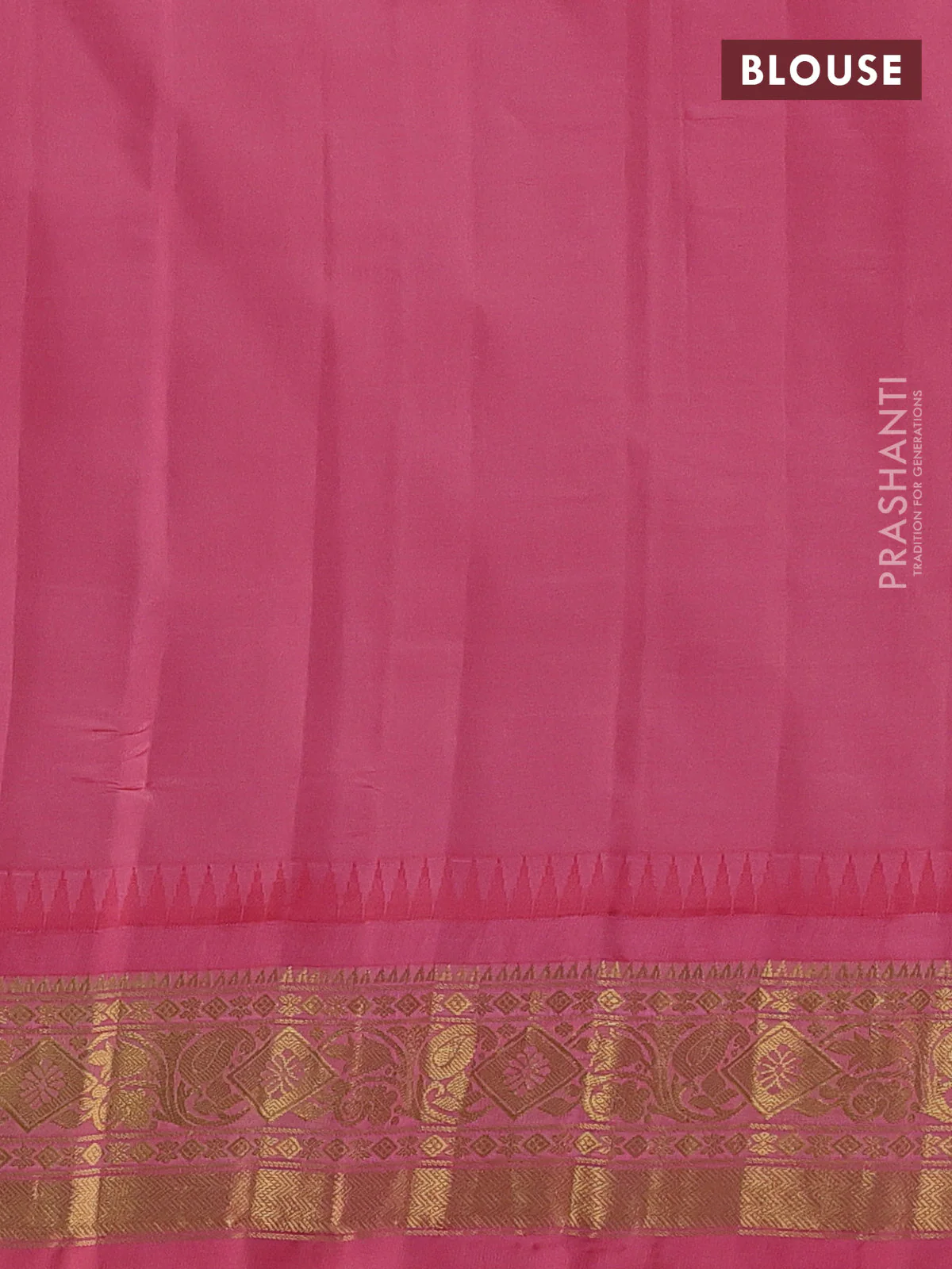 Pure gadwal silk saree peacock green and peach pink with allover zari checks & buttas and temple design zari woven border - Image 4
