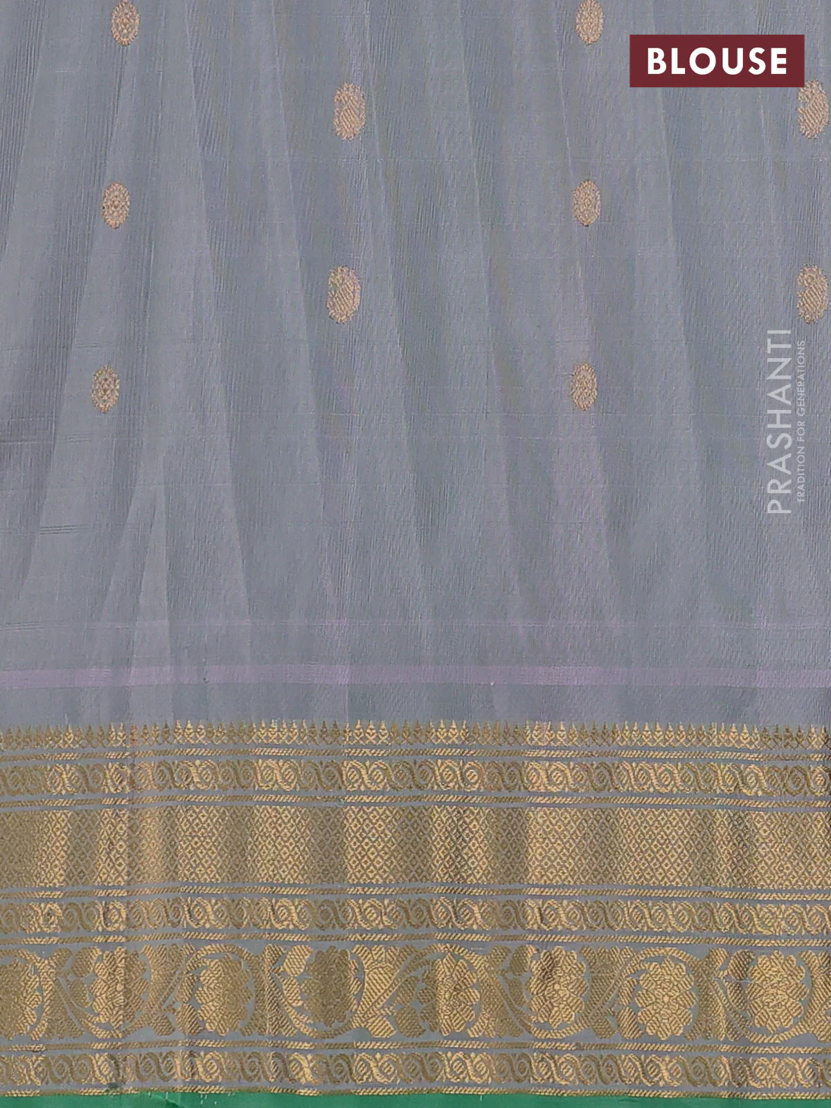 Pure gadwal silk saree pink and greyish green with allover checks & zari buttas and temple design zari woven border - Image 4