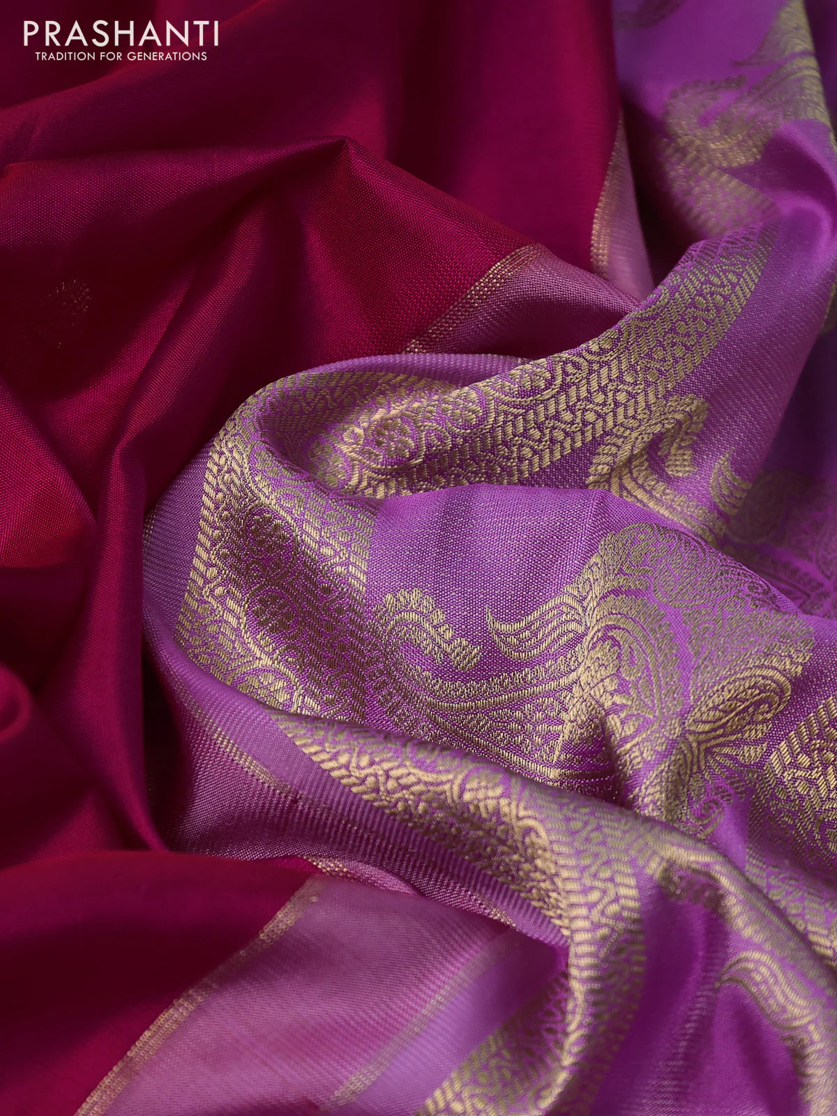 Pure gadwal silk saree pink and lavender with zari woven buttas and temple design zari woven border - Image 3