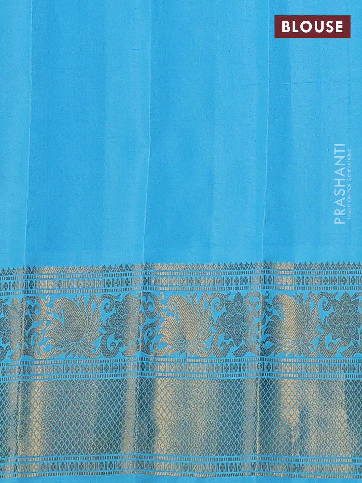 Pure gadwal silk saree violet and light blue with silver & gold zari woven buttas and temple design zari woven border - Image 4