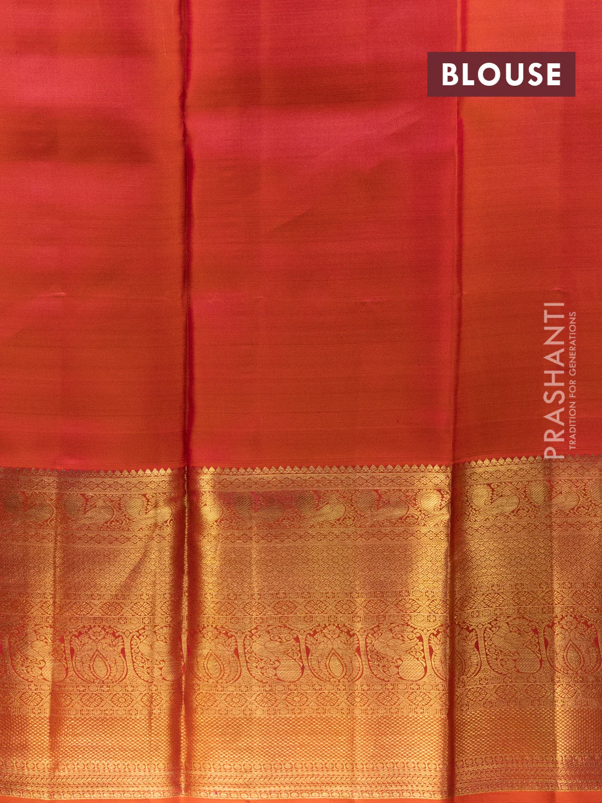Pure kanchipuram silk lehenga violet and orange with allover zari checks & annam buttas and long zari woven border - Image 2