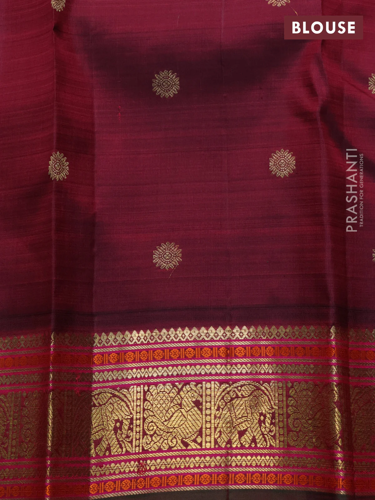 Pure kanchipuram silk saree beige and green maroon with zari woven buttas and ganga jamuna border - Image 4