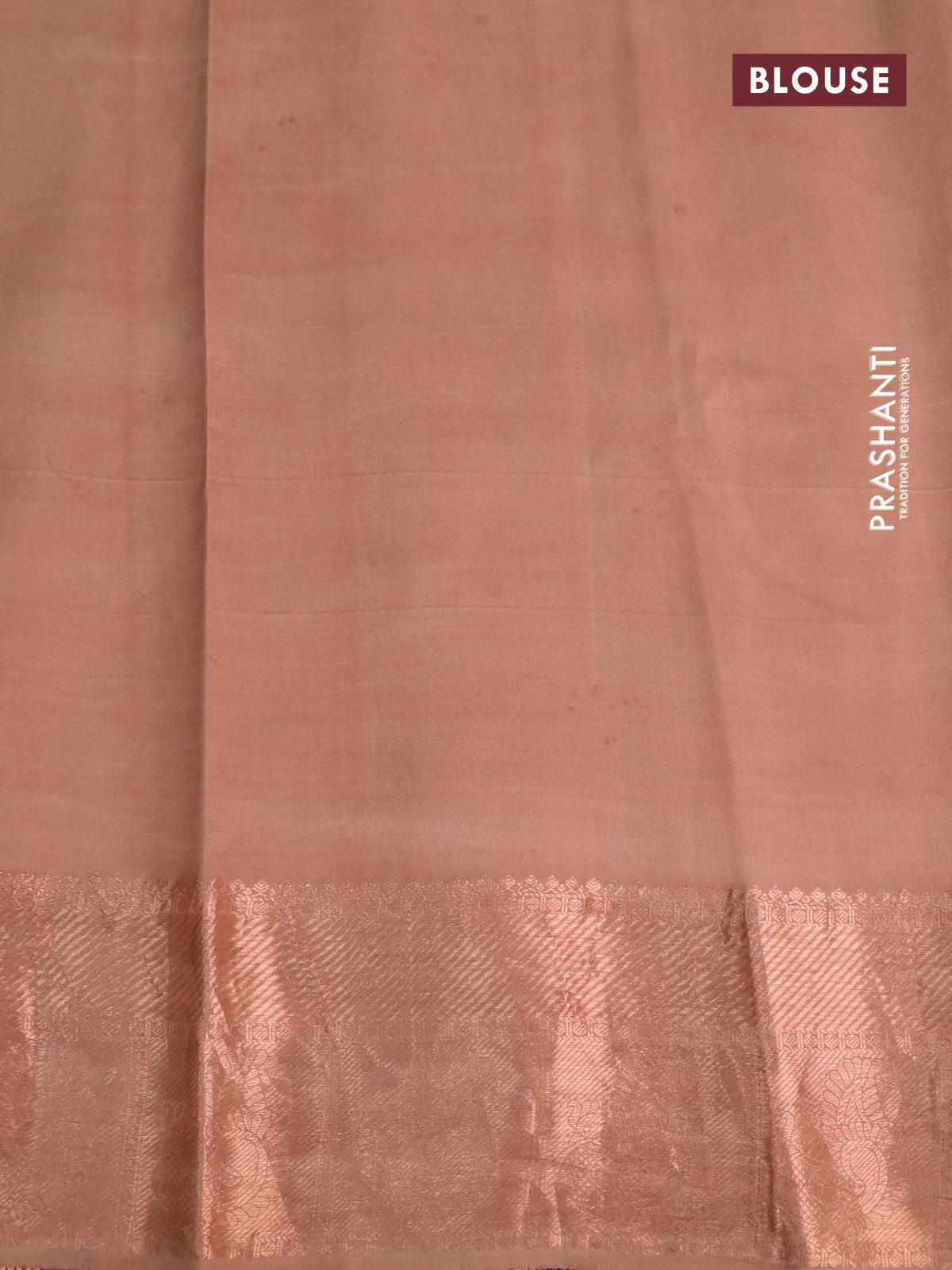 Pure kanchipuram silk saree beige with allover pen kalamkari prints and copper zari woven border - Image 4