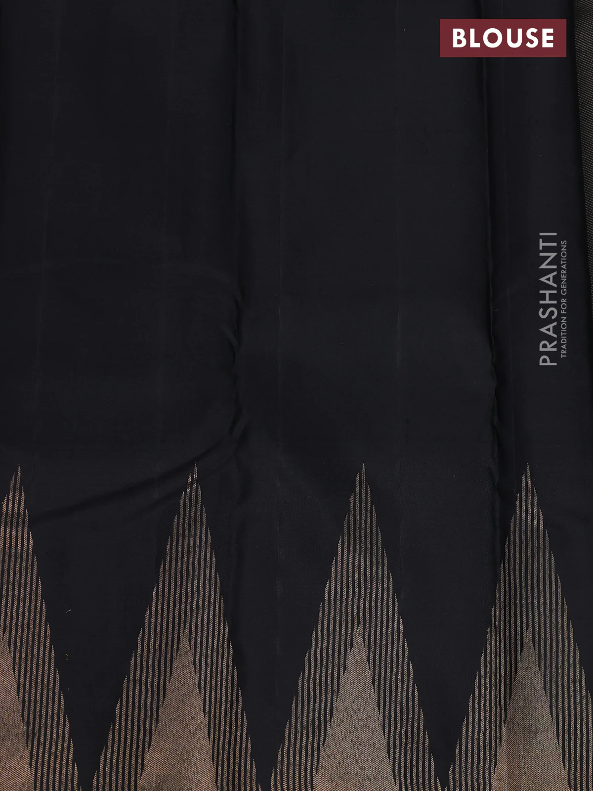 Pure kanchipuram silk saree black with allover zari woven brocade weaves and temple design zari woven border - Image 9