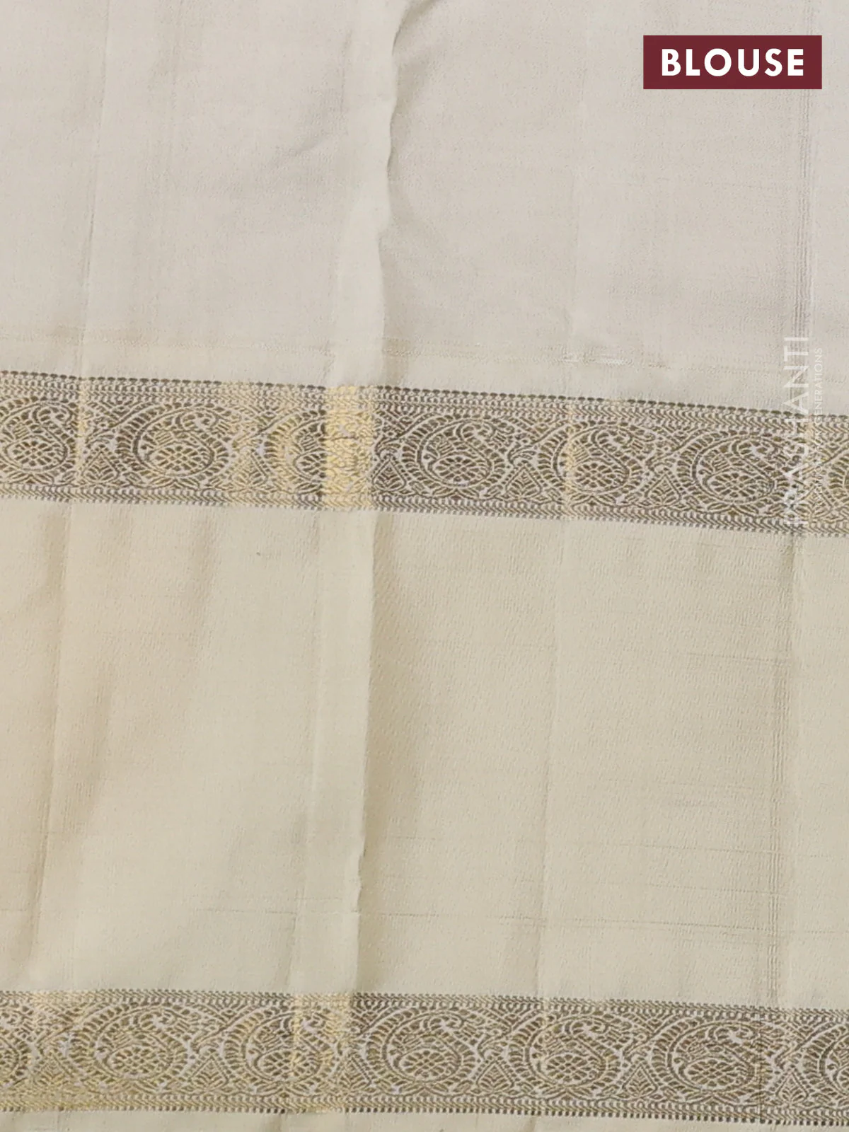 Pure kanchipuram silk saree blue and cream with paisley zari woven buttas and long rettapet zari woven korvai border - Image 4