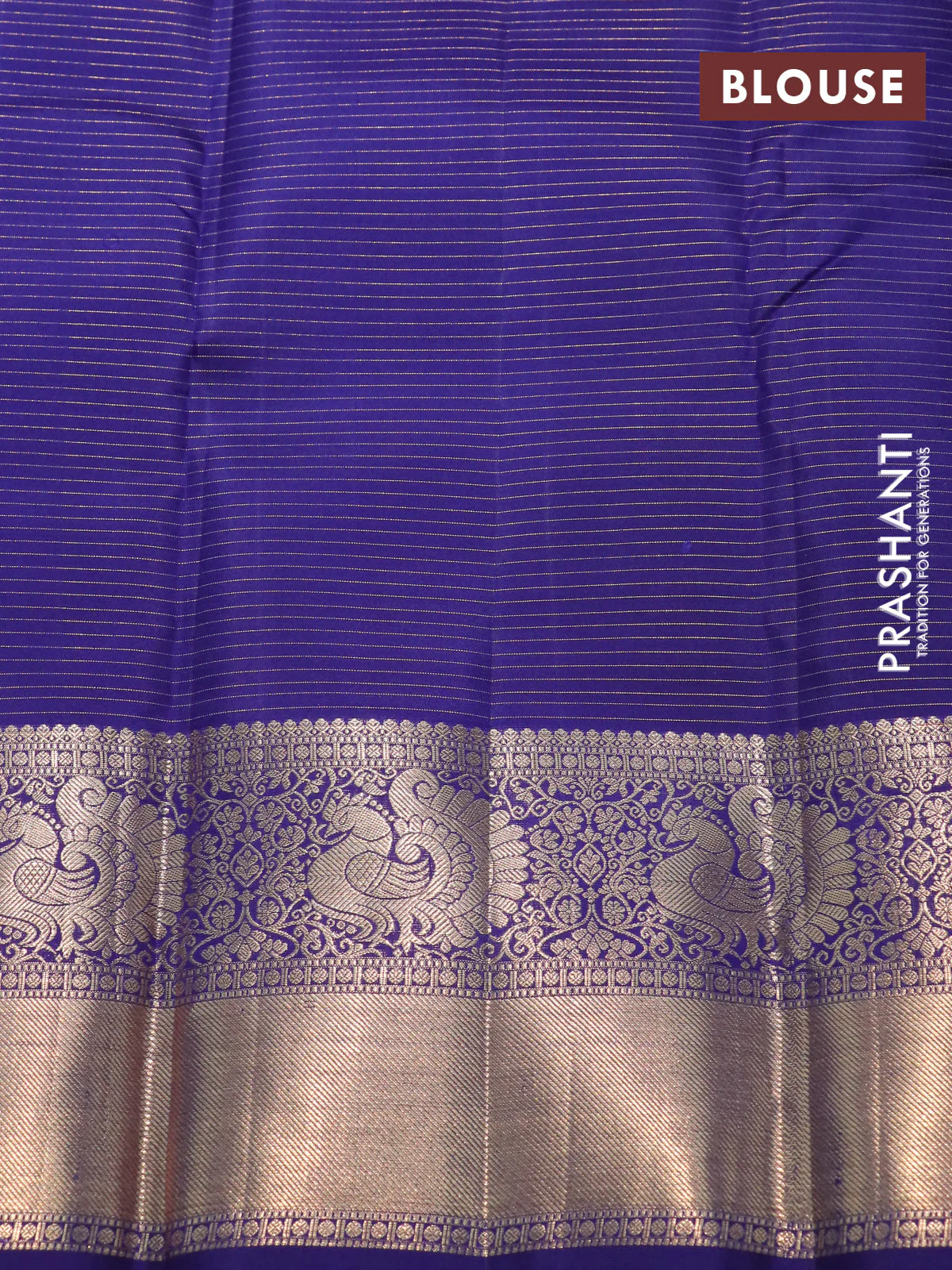 Pure kanchipuram silk saree blue and dark blue with allover zari strip & buttas and rich zari woven border - Image 4