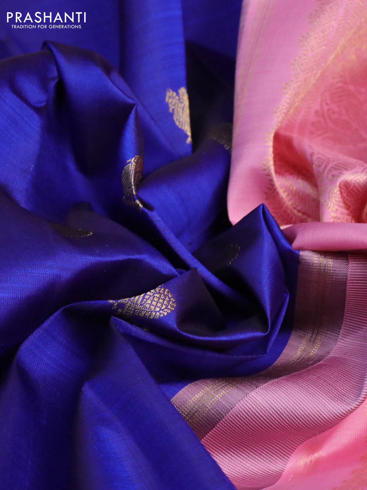 Pure kanchipuram silk saree blue and light pink with annam zari woven buttas and zari woven border - Image 3