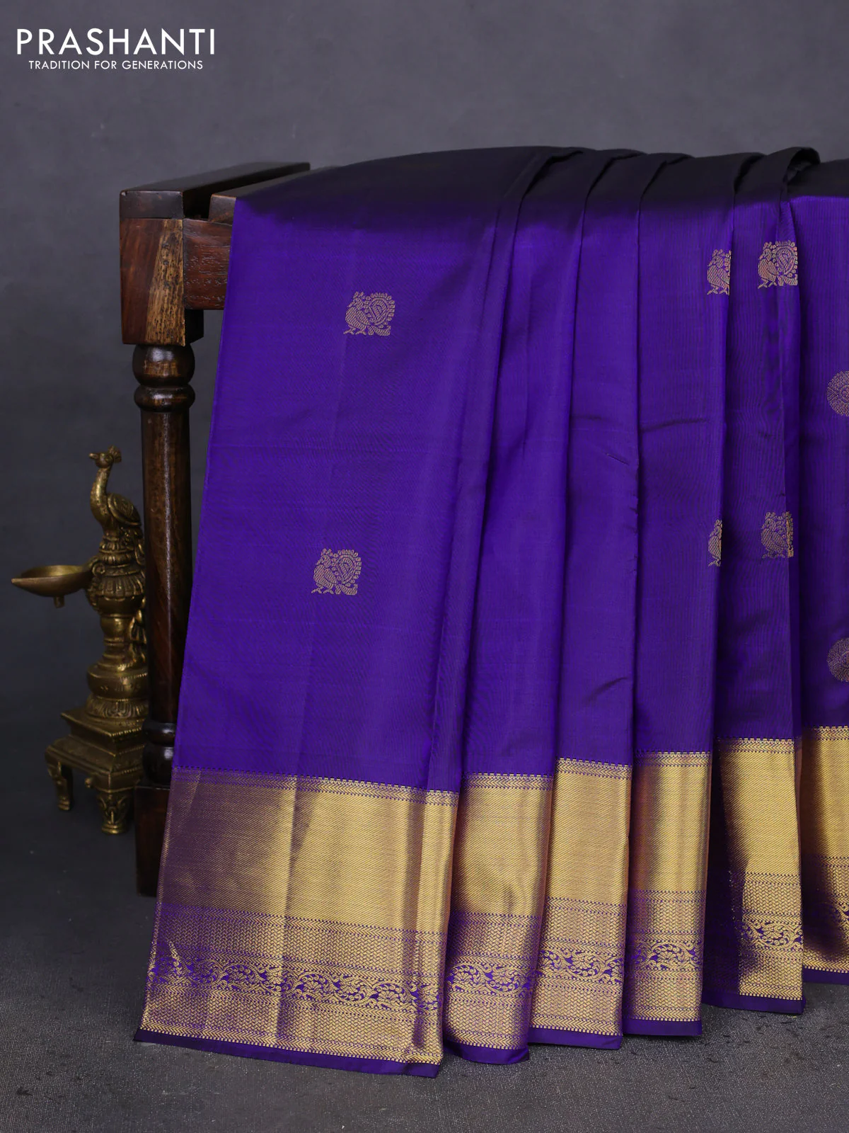 Pure kanchipuram silk saree blue and red with annam & rudhraksha zari woven buttas and rich zari woven border