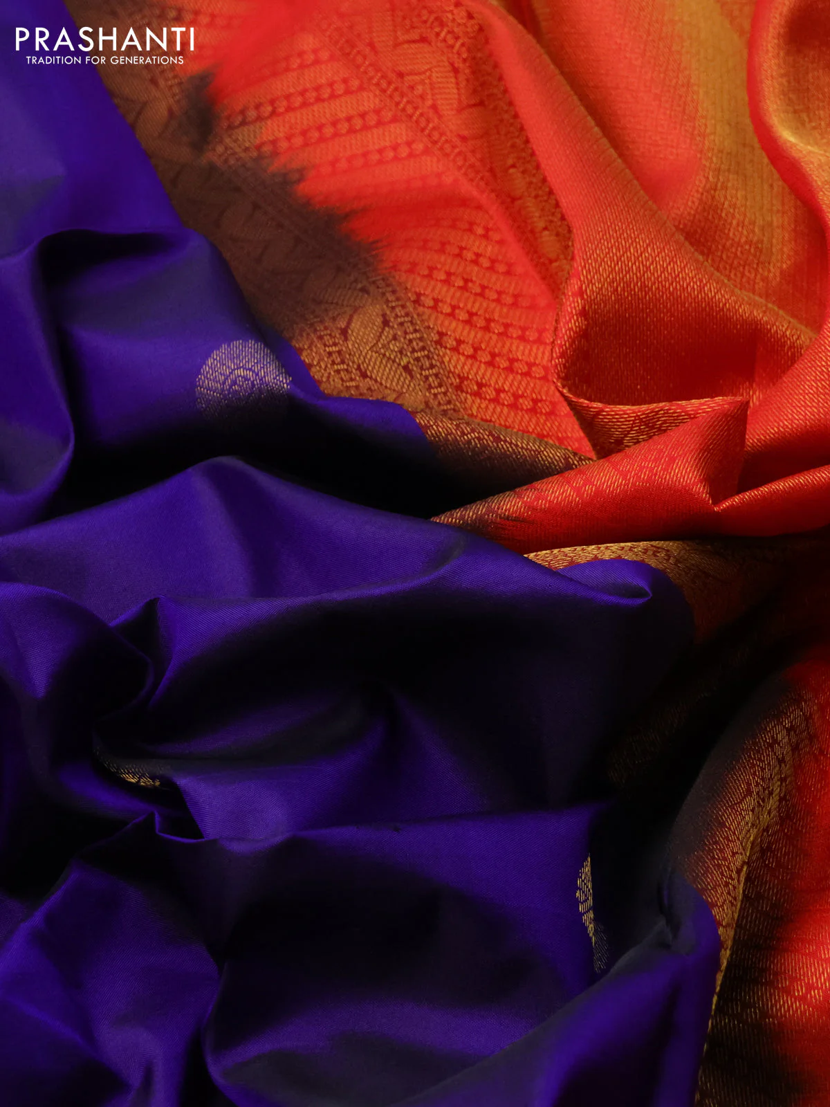 Pure kanchipuram silk saree blue and red with annam & rudhraksha zari woven buttas and rich zari woven border - Image 3