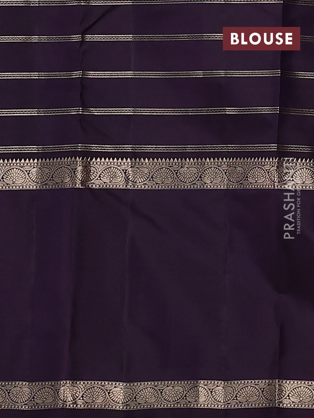 Pure kanchipuram silk saree blue and wine shade with allover zari checks & buttas and long rettapet zari woven border - Image 3