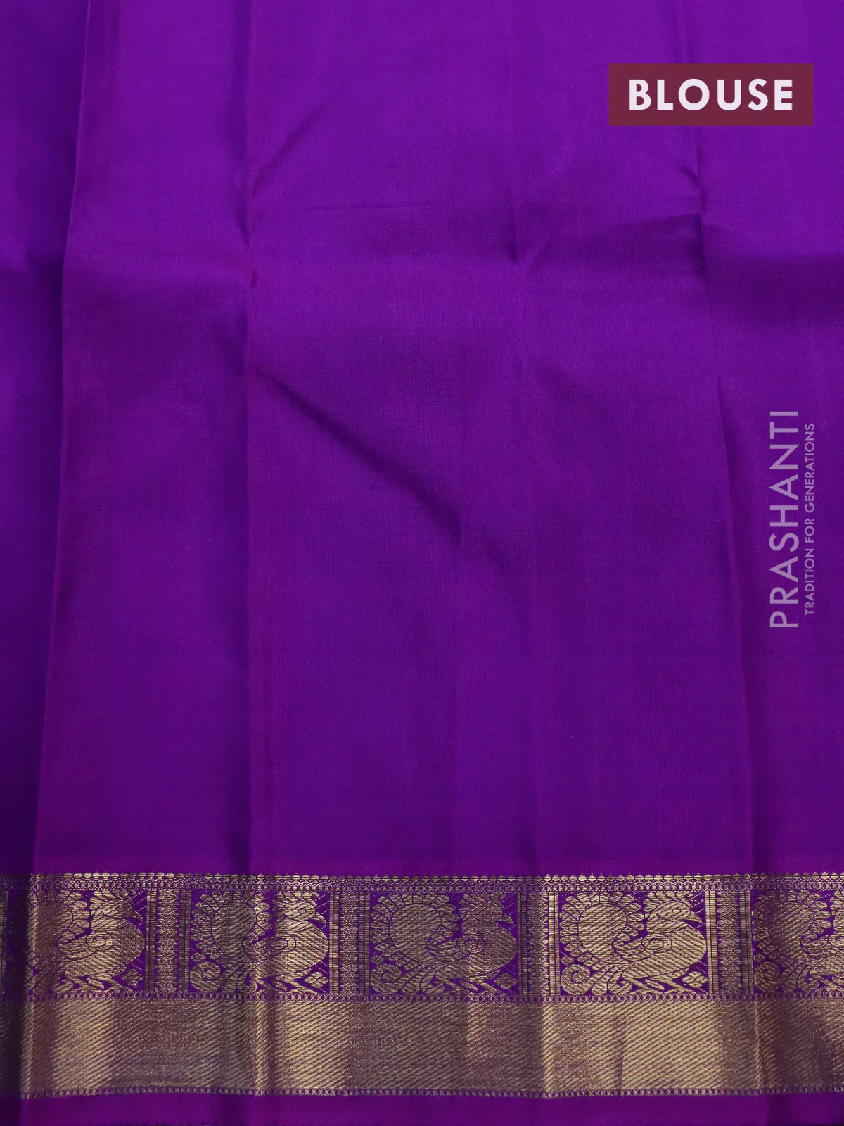 Pure kanchipuram silk saree blue shade and purple with allover zari checks & buttas and zari woven border - Image 5