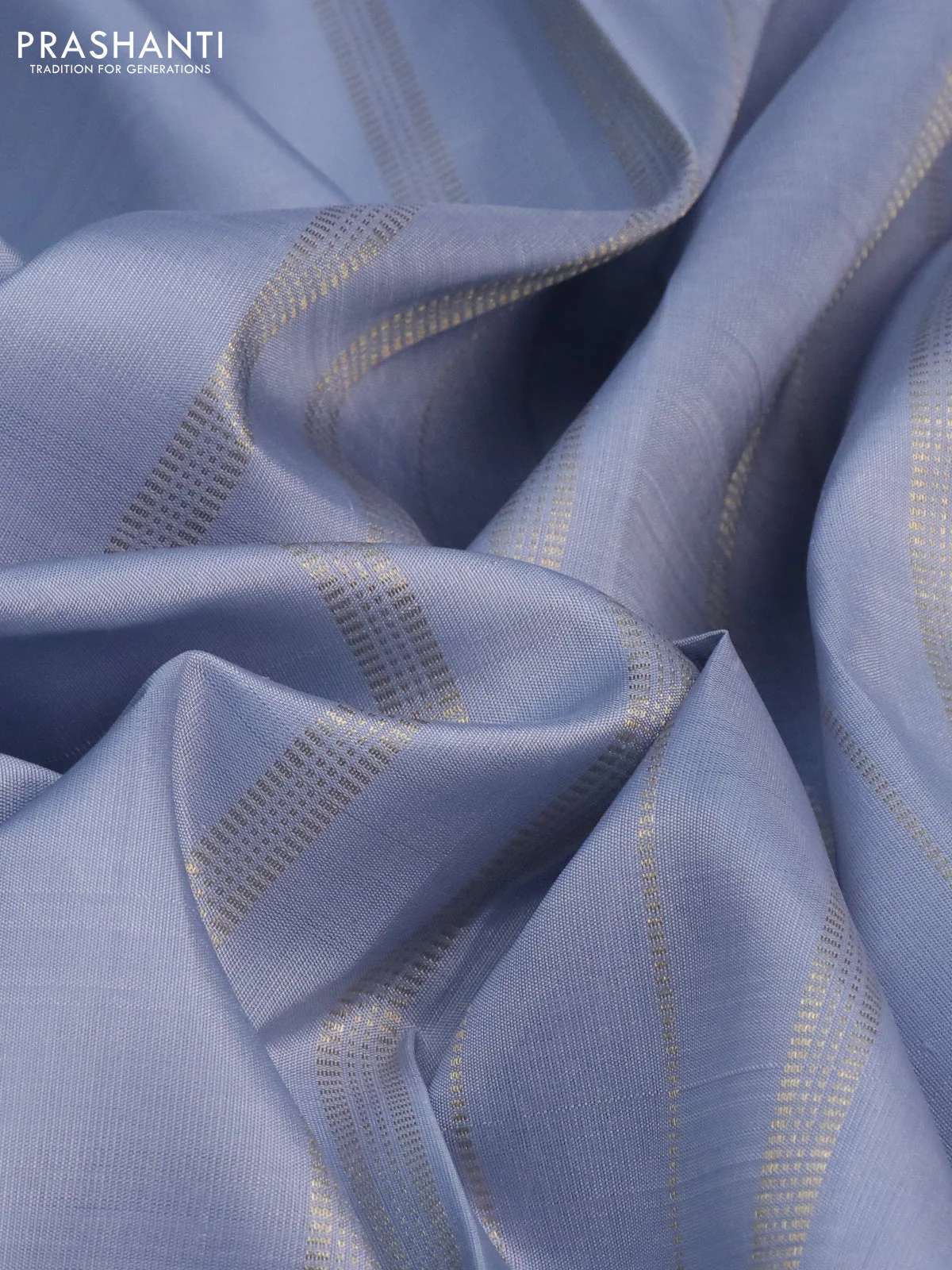 Pure kanchipuram silk saree bluish grey with plain body and zari woven butta border - Image 3