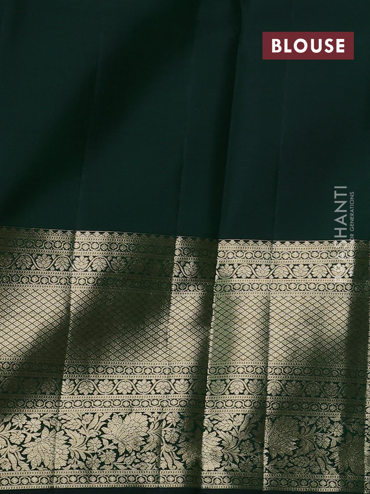 Pure kanchipuram silk saree bottle green with allover zari woven brocade weaves and rich zari woven border - Image 4
