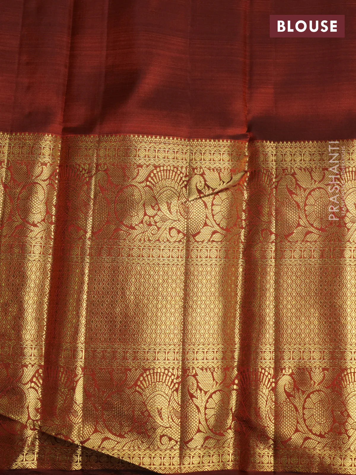Pure kanchipuram silk saree brown with allover rangkat weaves and long annam zari woven border - Image 4