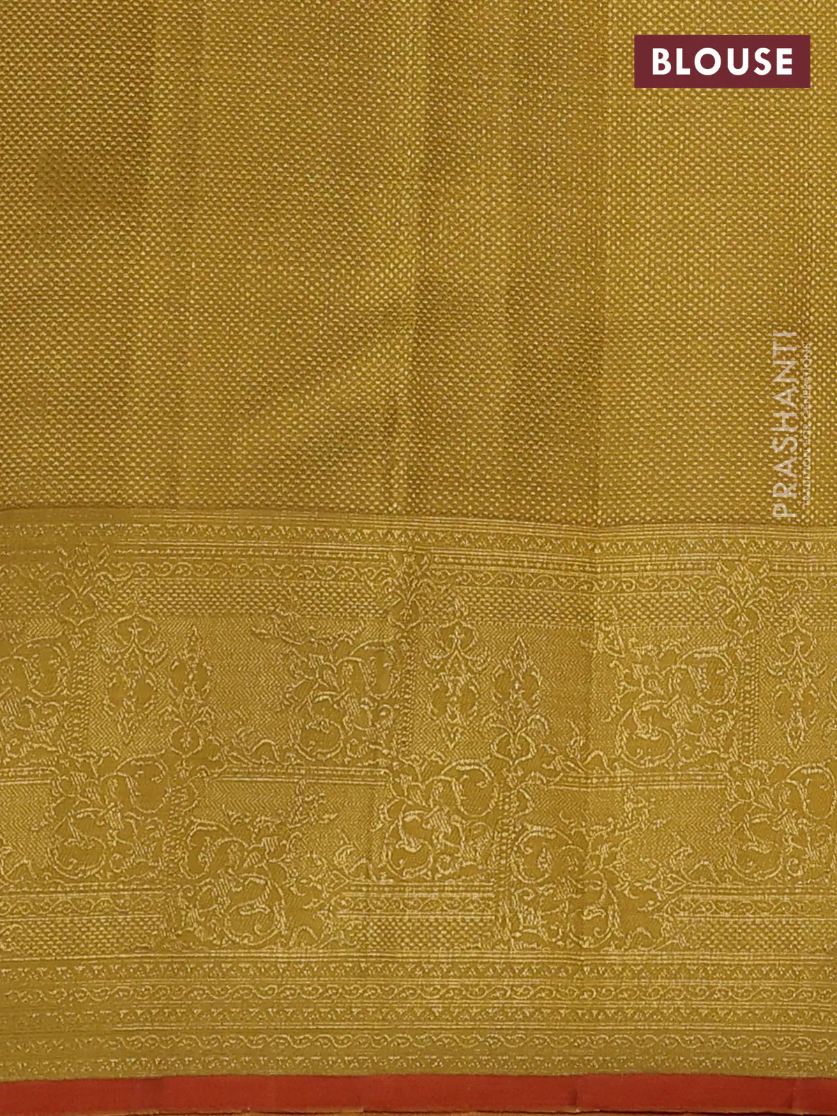 Pure kanchipuram silk saree cream and mustard yellow with zari woven buttas and long zari woven border - Image 4