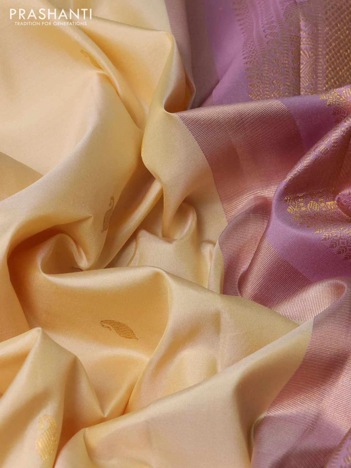 Pure kanchipuram silk saree cream and pastel pink with paisley zari woven buttas and rich zari woven border - Image 3