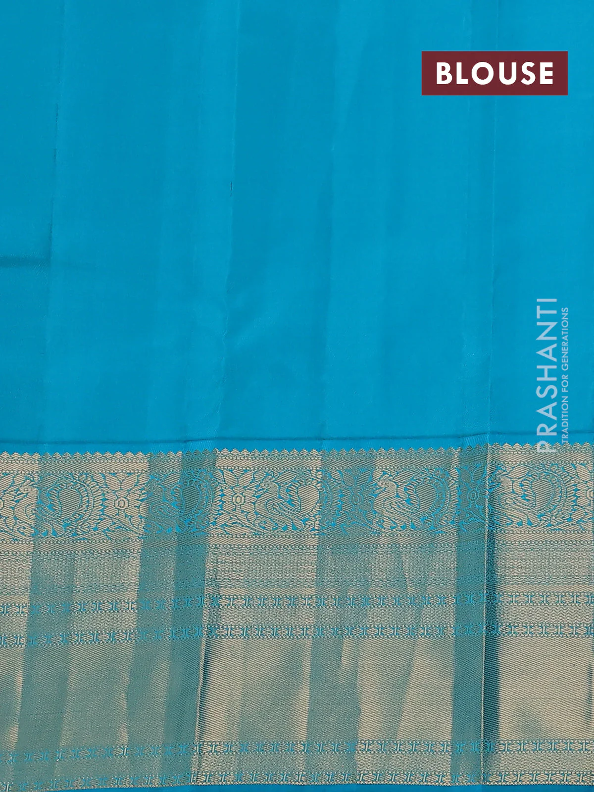 Pure kanchipuram silk saree cream and teal blue with paisley zari woven buttas and long annam zari woven korvai border - Image 3