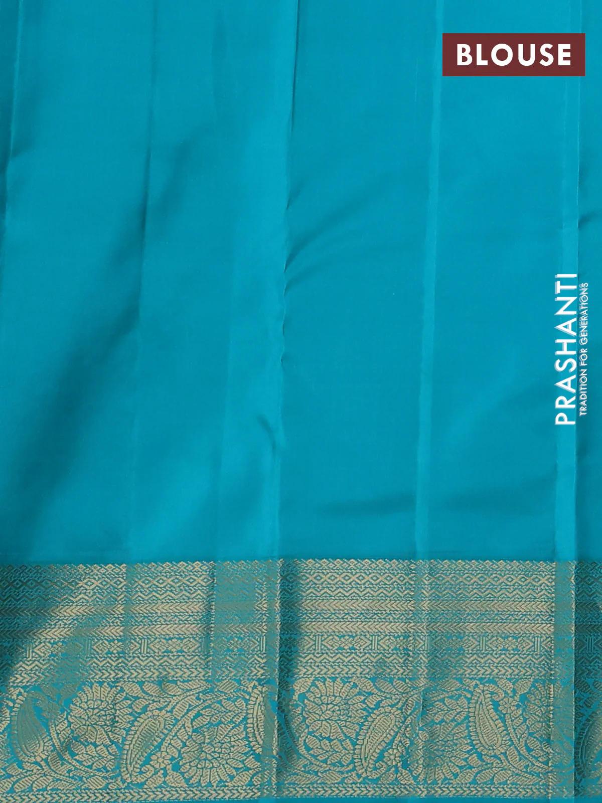 Pure kanchipuram silk saree cream and teal blue with zari woven buttas and zari woven korvai border - Image 3