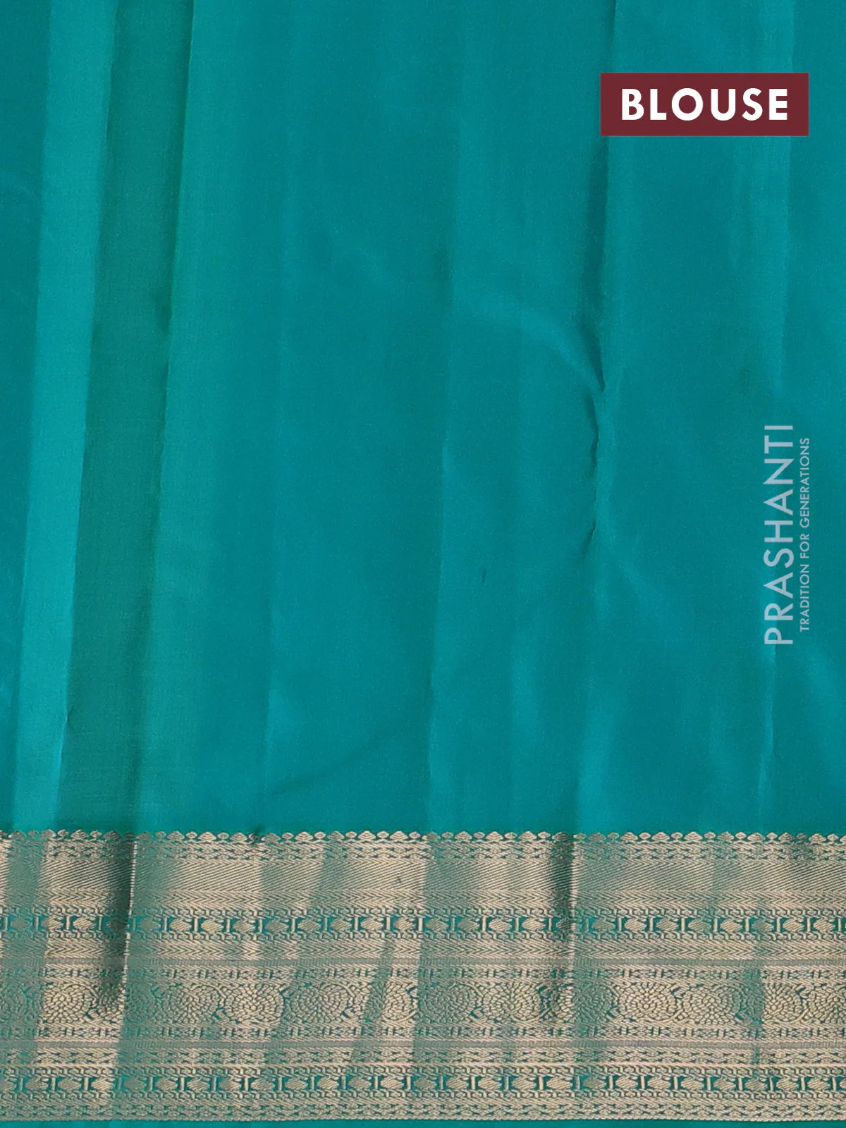 Pure kanchipuram silk saree cream and teal green with allover zari weaves & buttas and zari woven korvai border - Image 3