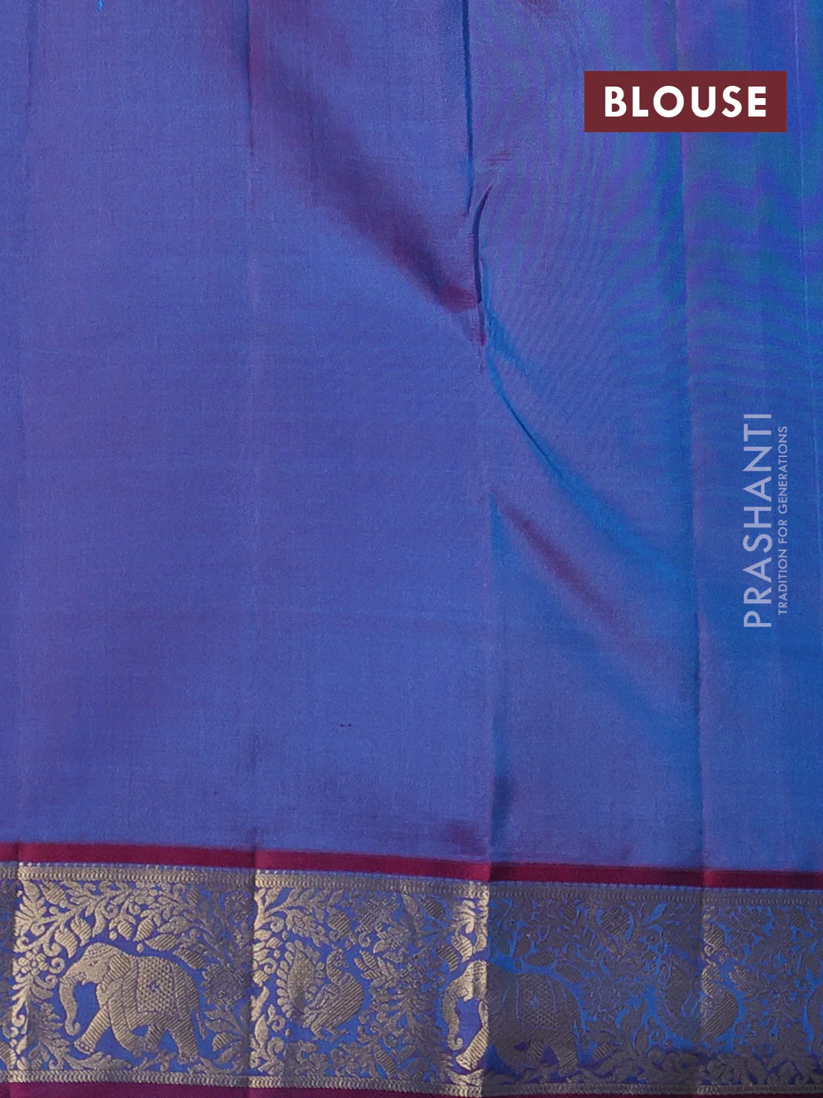 Pure kanchipuram silk saree cs blue and dual shade of maroon with allover zari weaves and rich zari woven border - Image 4