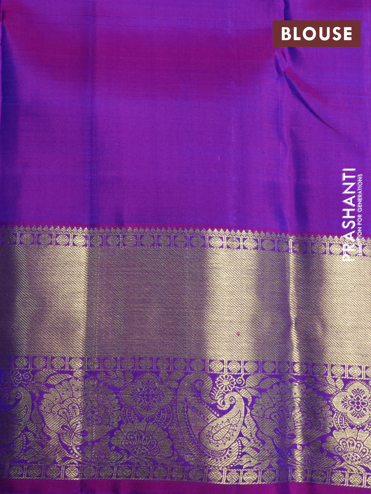 Pure kanchipuram silk saree cs blue and purple with zari woven buttas and rich zari woven border - Image 4