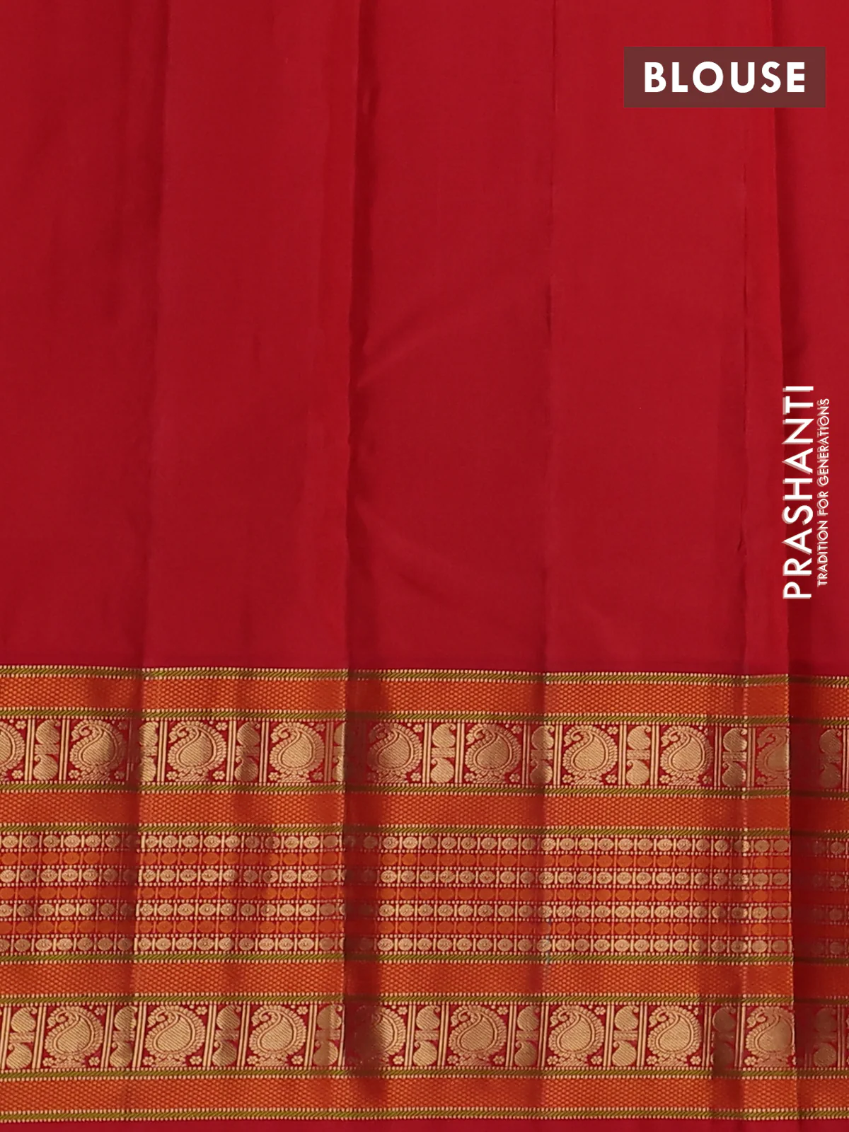Pure kanchipuram silk saree cs blue and red with allover zari stripes pattern and long zari woven border - Image 3