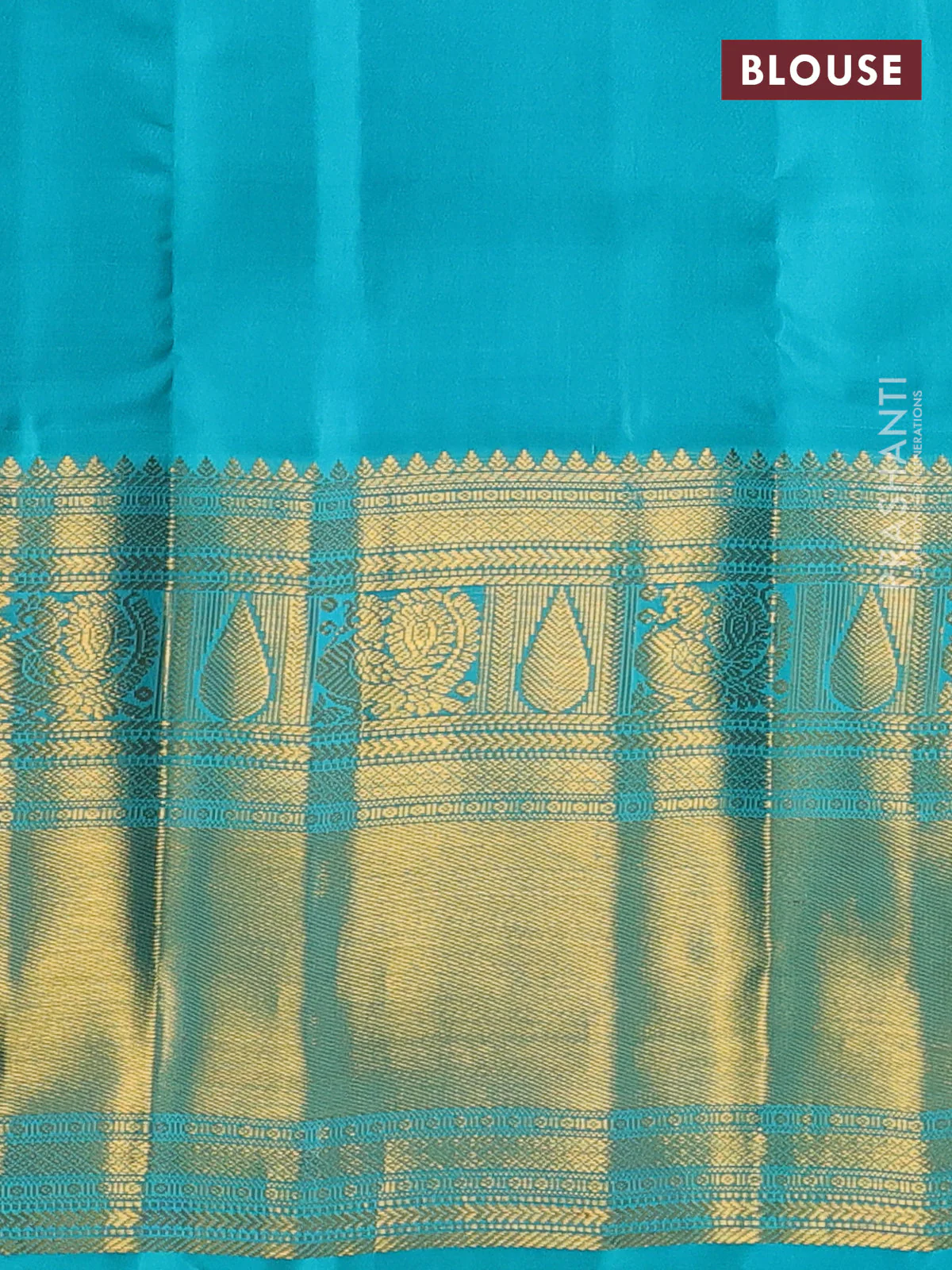 Pure kanchipuram silk saree dark blue and teal green with zari woven buttas and long zari woven korvai border - Image 4