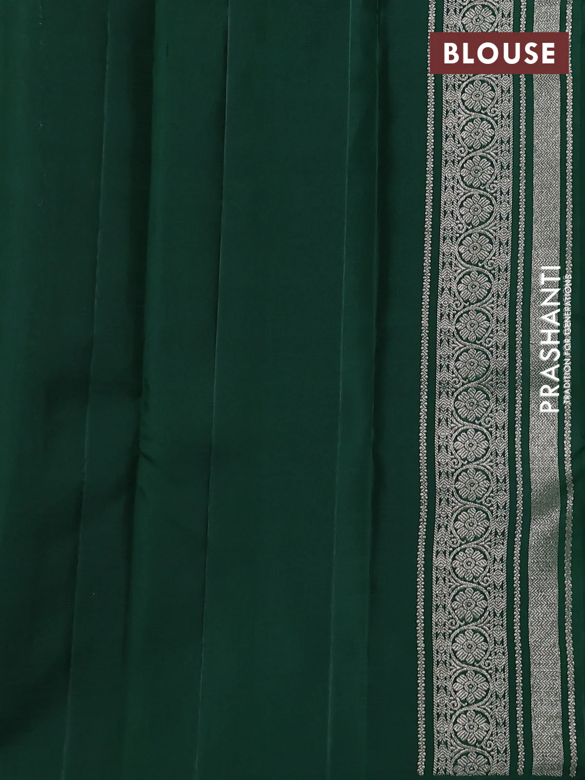 Pure kanchipuram silk saree dark green with allover silver zari weaves in borderless style - Image 4