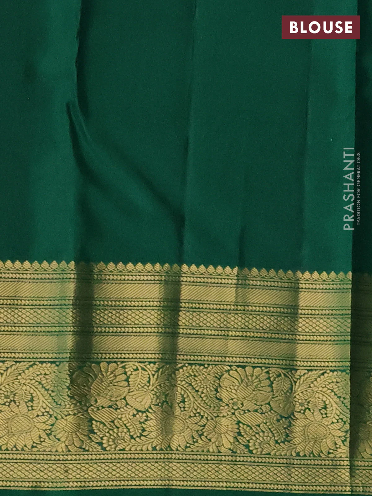 Pure kanchipuram silk saree dark green with zari woven buttas and rich zari woven border - Image 3