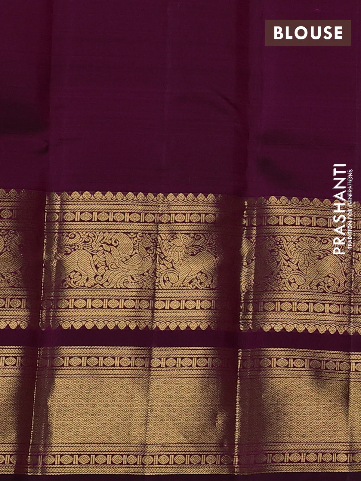 Pure kanchipuram silk saree dark magenta with allover zari checked pattern and long zari woven border - Image 4
