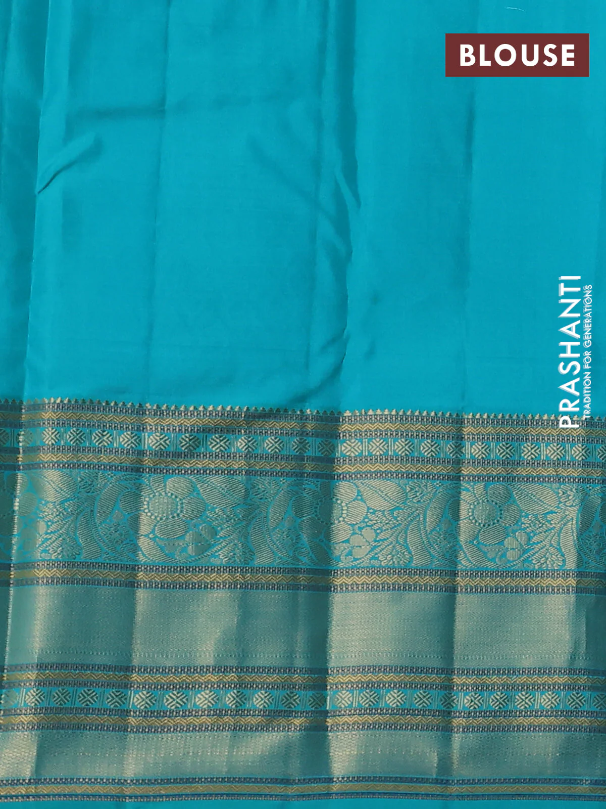 Pure kanchipuram silk saree dark mustard and teal blue with allover zari weaves and long zari woven korvai border - Image 3