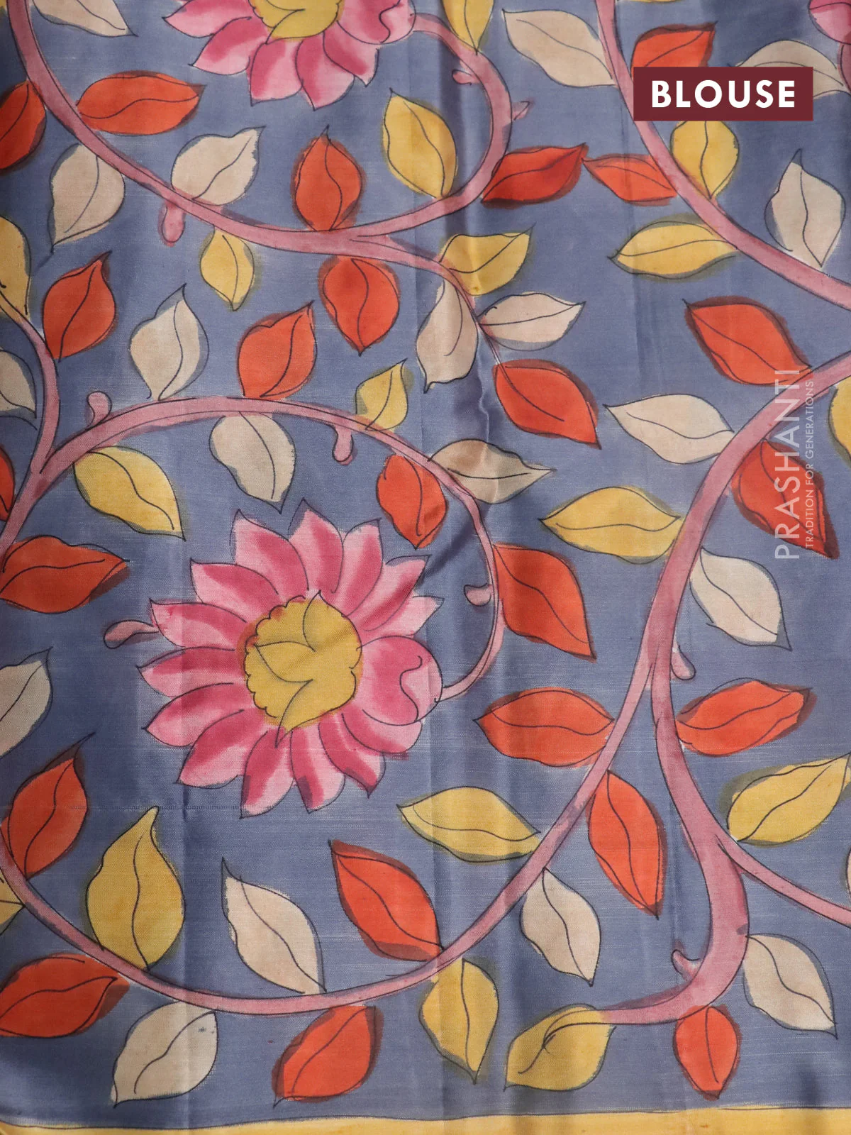 Pure kanchipuram silk saree dark peach shade and grey with allover zari woven paisley brocade weaves and kalamkari printed pallu & border - Image 4