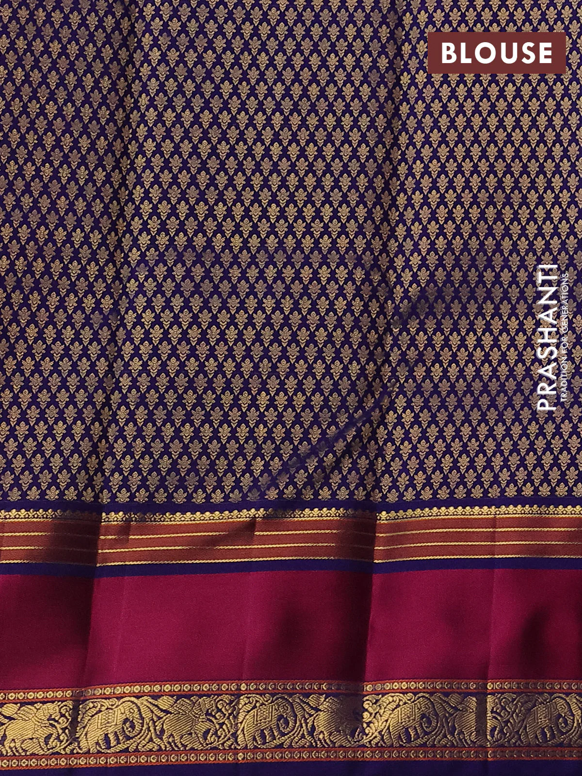 Pure kanchipuram silk saree dark pink and blue with peacock zari woven buttas and rettapet zari woven border - Image 4