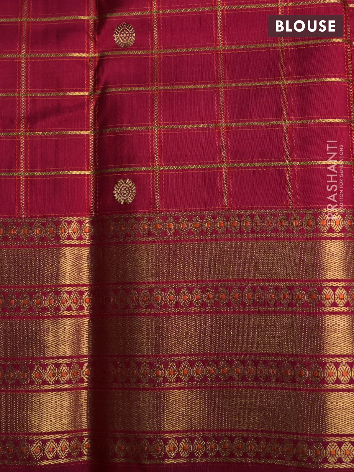 Pure kanchipuram silk saree maroon shade with allover zari checks & buttas and rich zari woven border - Image 4