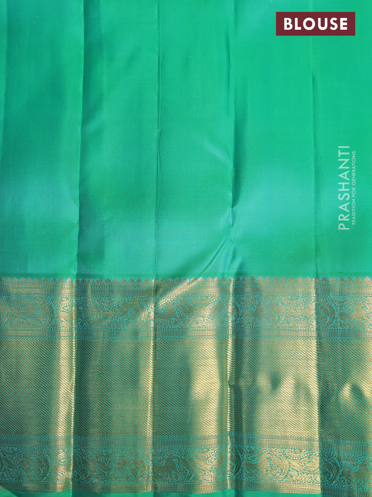 Pure kanchipuram silk saree deep purple and teal green with allover zari woven brocade weaves and long zari woven korvai border - Image 4