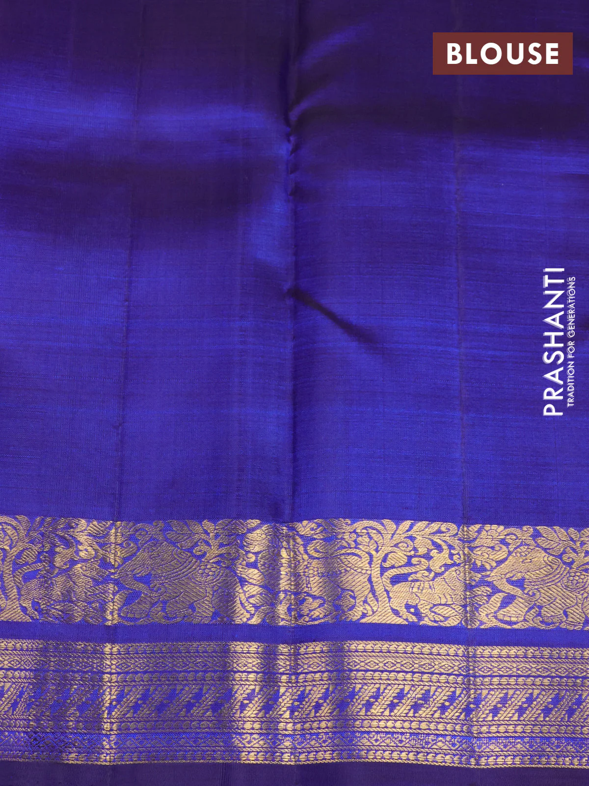 Pure kanchipuram silk saree dual shade of blue and dark blue with zari woven buttas and rich zari woven border - Image 4